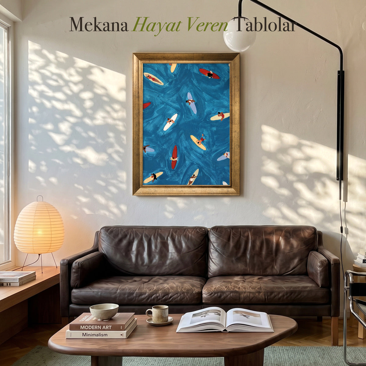 Sörfçüler Kanvas Tablo – Mavi Deniz Temalı Modern Dekoratif Tablo