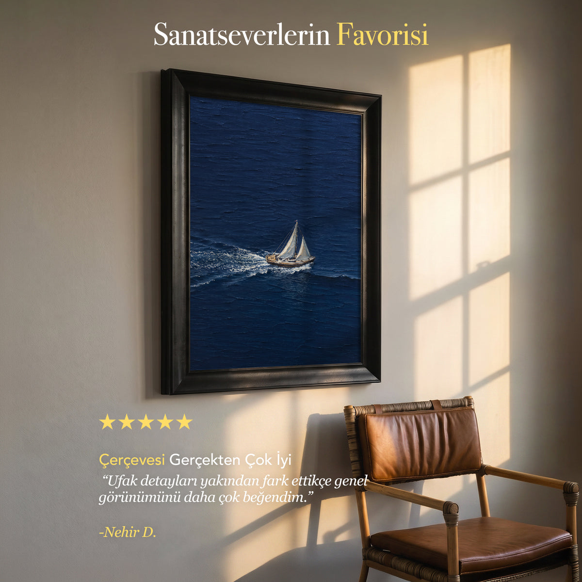 Lacivert Yelkenli Kanvas Tablo – Minimal Deniz Temalı Modern Dekoratif Duvar Tablosu