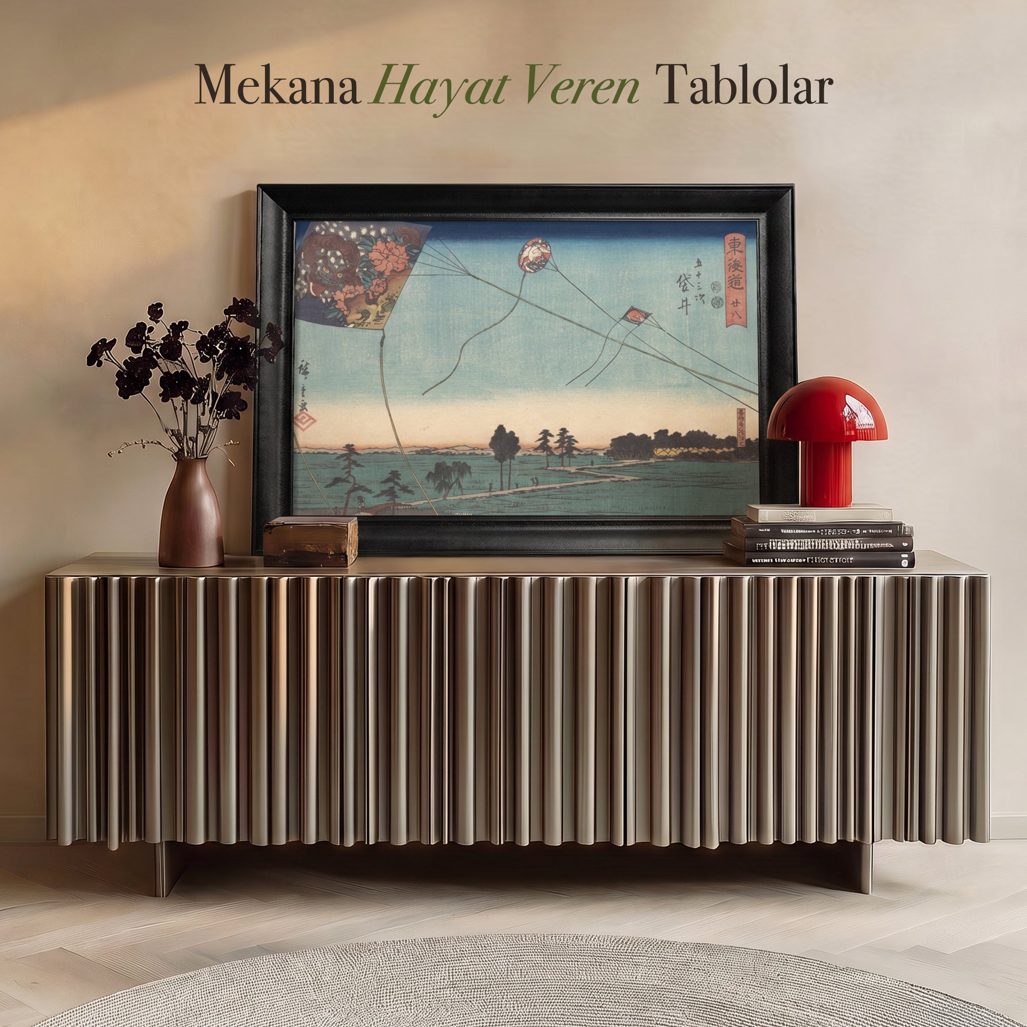 Japon Uçurtma Manzarası Poster – Vintage Uzak Doğu Dekoratif Duvar Posteri