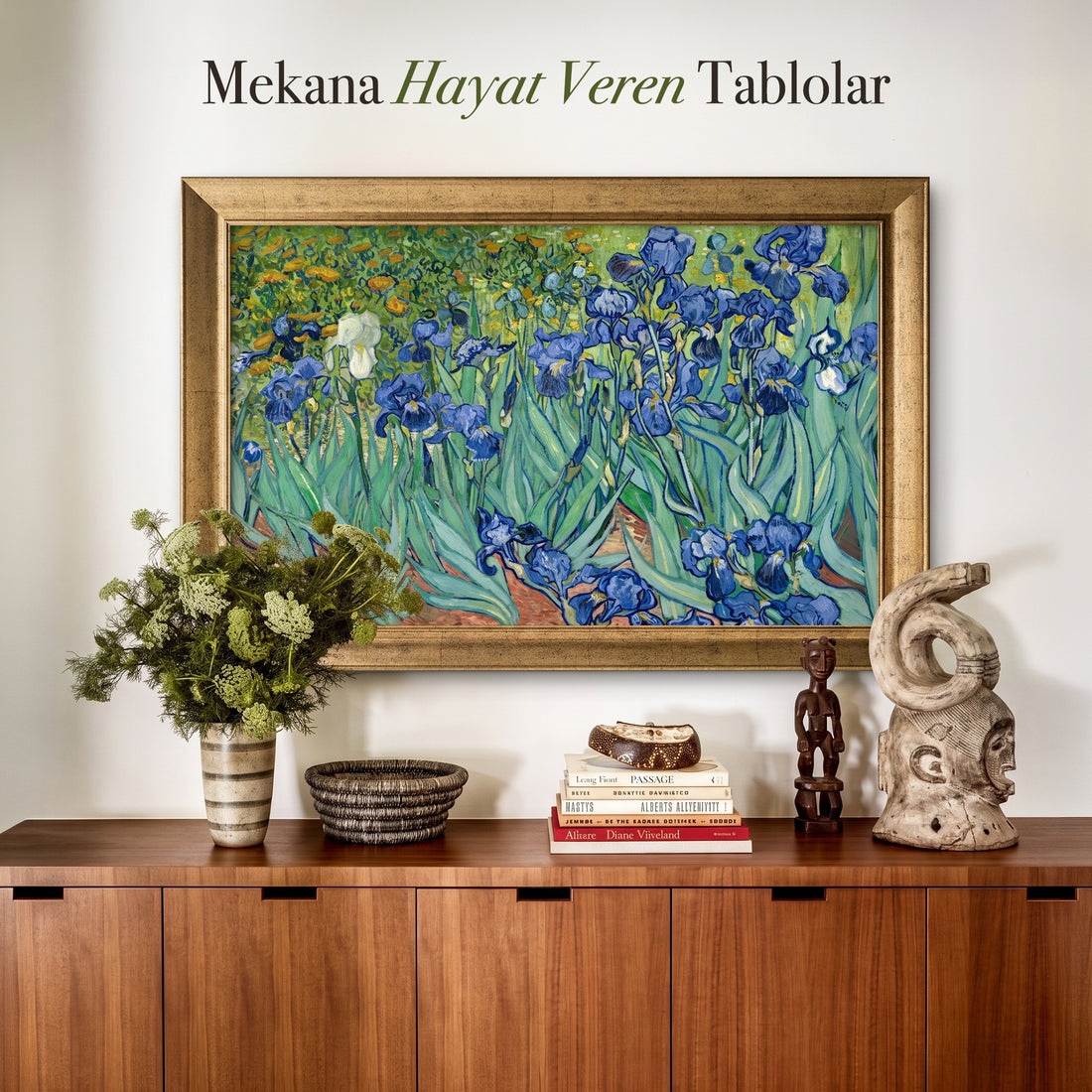 Mor Süsen Çiçekleri Tablosu | Van Gogh Tarzı Floral Kanvas Duvar Dekoru