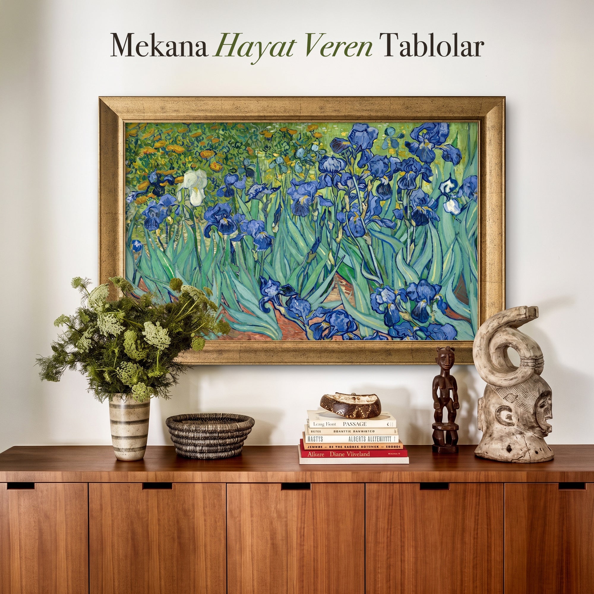Mor Süsen Çiçekleri Tablosu | Van Gogh Tarzı Floral Kanvas Duvar Dekoru