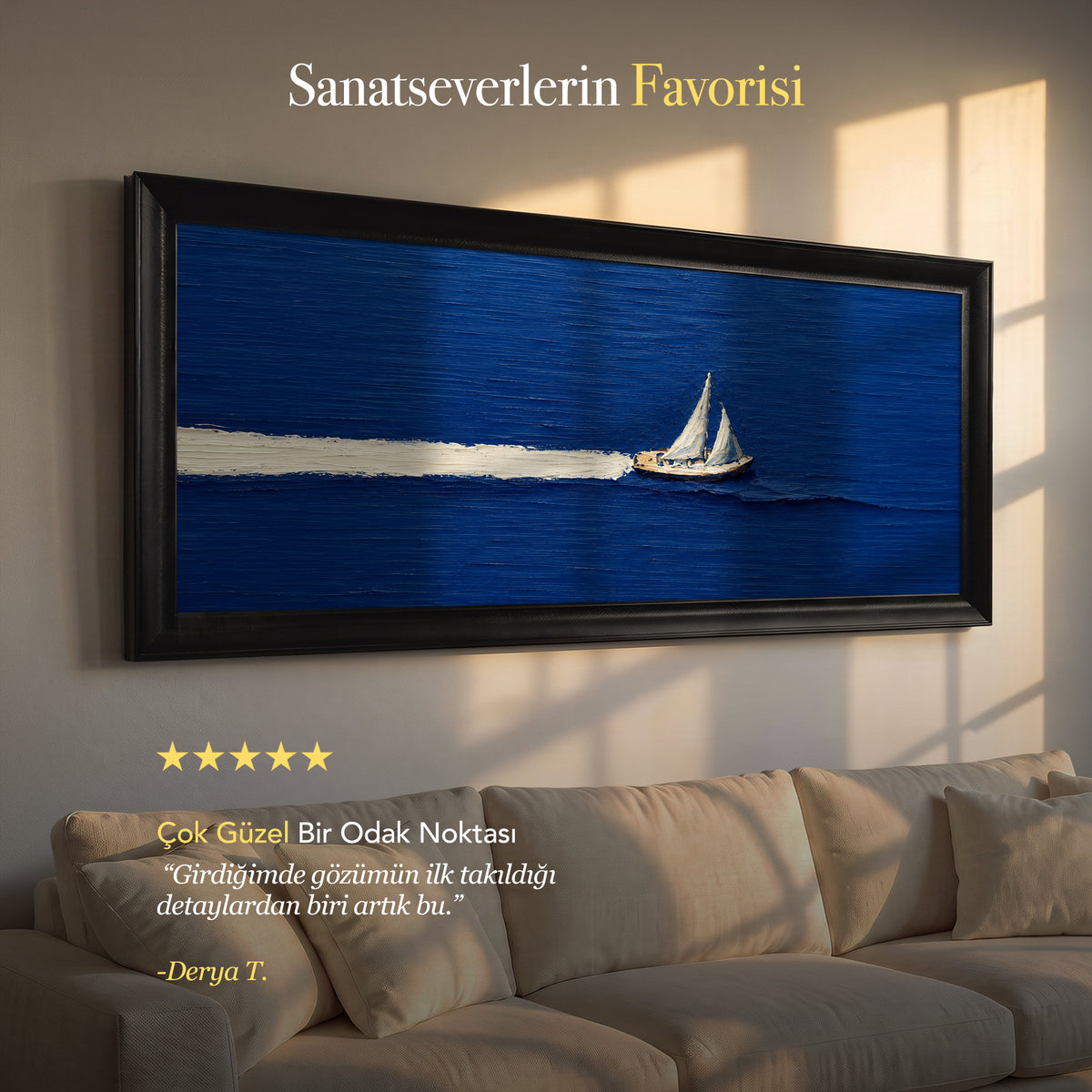 Mavi Denizde Yelkenli – Büyük Panoramik Kanvas Tablo