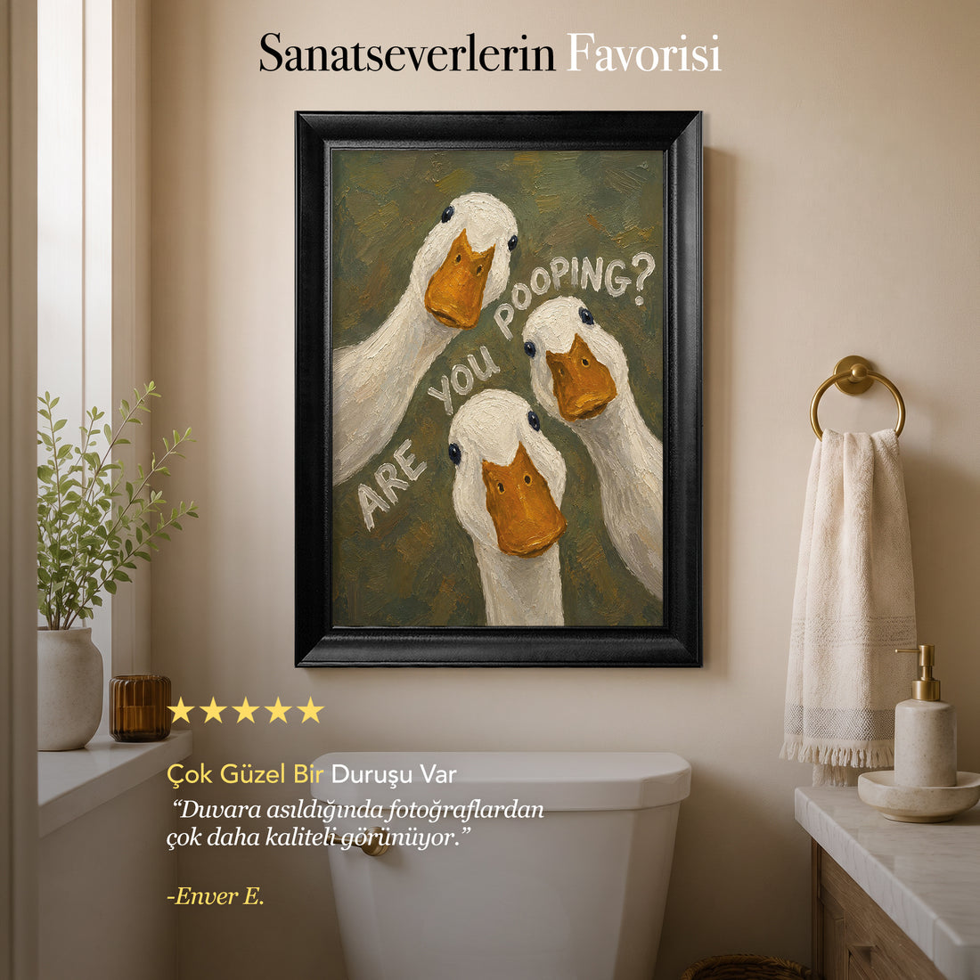 Are You Pooping? – Üç Ördek Figürlü Mizahi Kanvas Tablo
