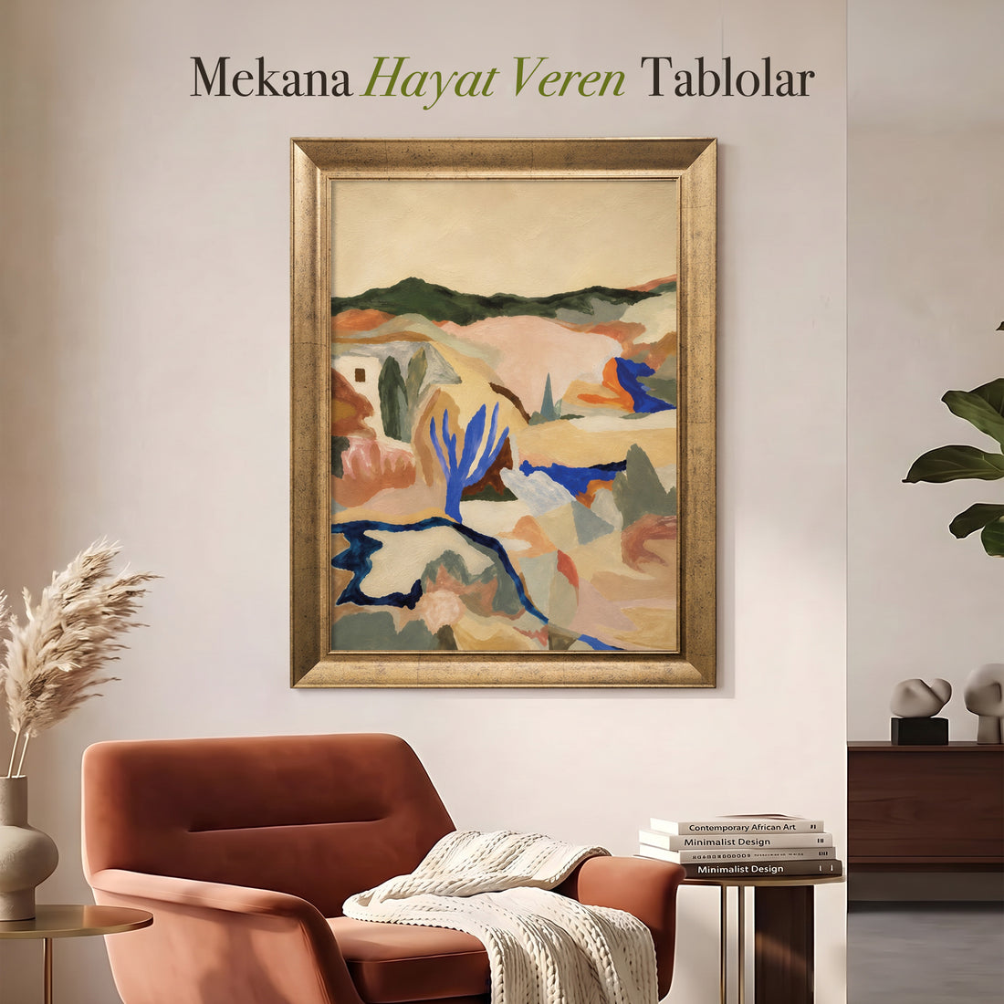 Soyut Dağ Manzarası Kanvas Tablo – Toprak Tonlu Modern Dekoratif Tablo