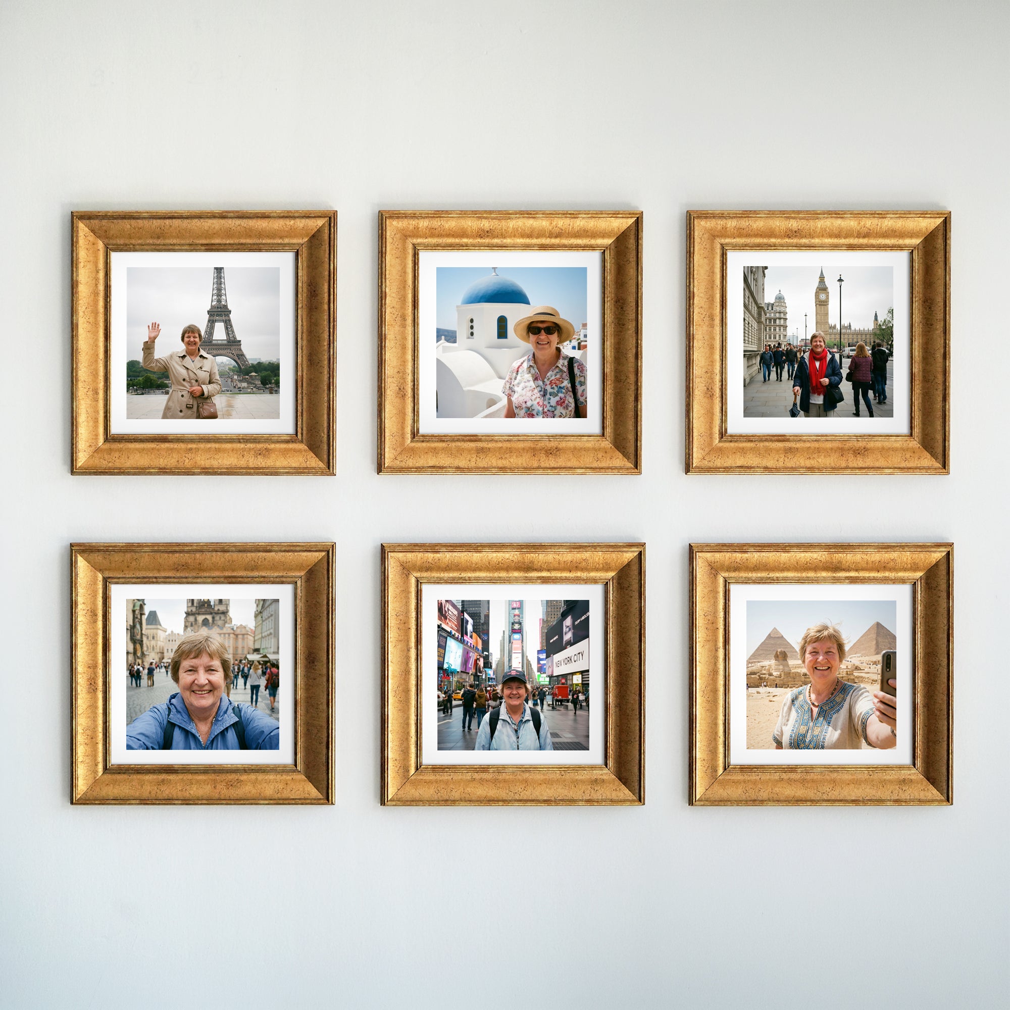 "Güzel Anılar Köşesi" Kişiye Özel Gold Çerçeveli Fotoğraf Kolajı Seti
