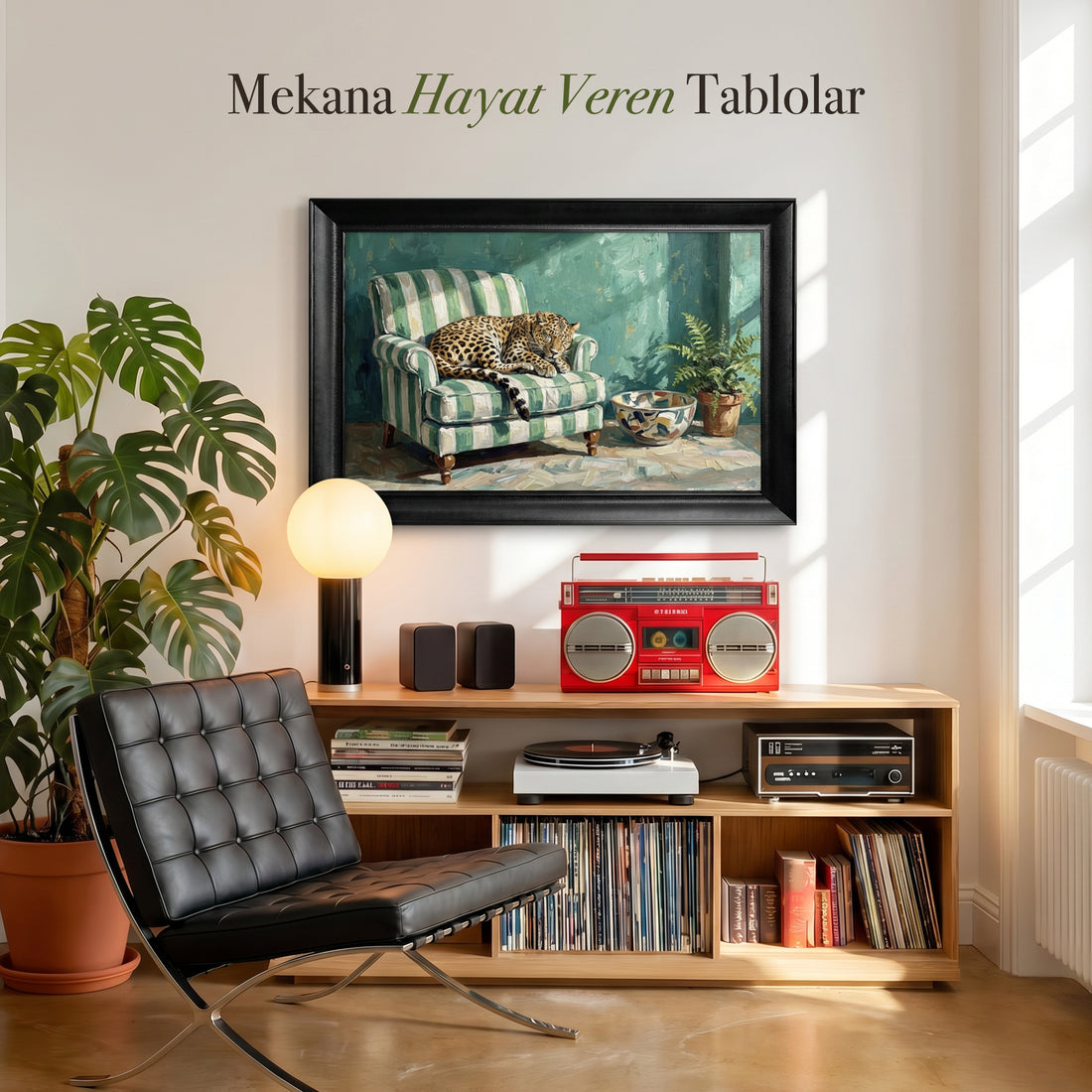 "Koltukta Uyuyan Leopar" Kanvas Tablo