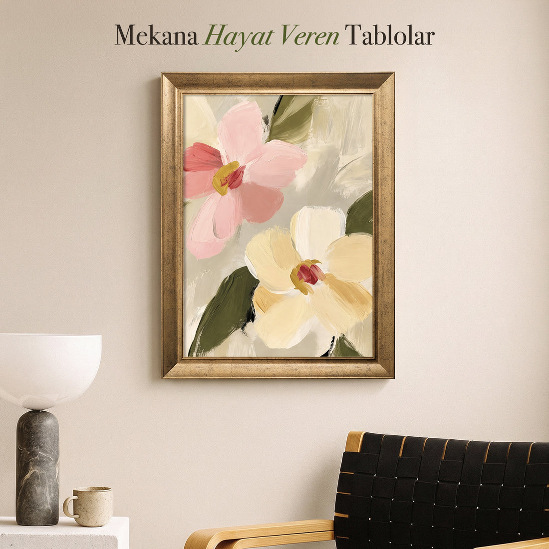 Pastel Çiçekler Kanvas Tablo – Modern Fırça Dokulu Floral Tablo