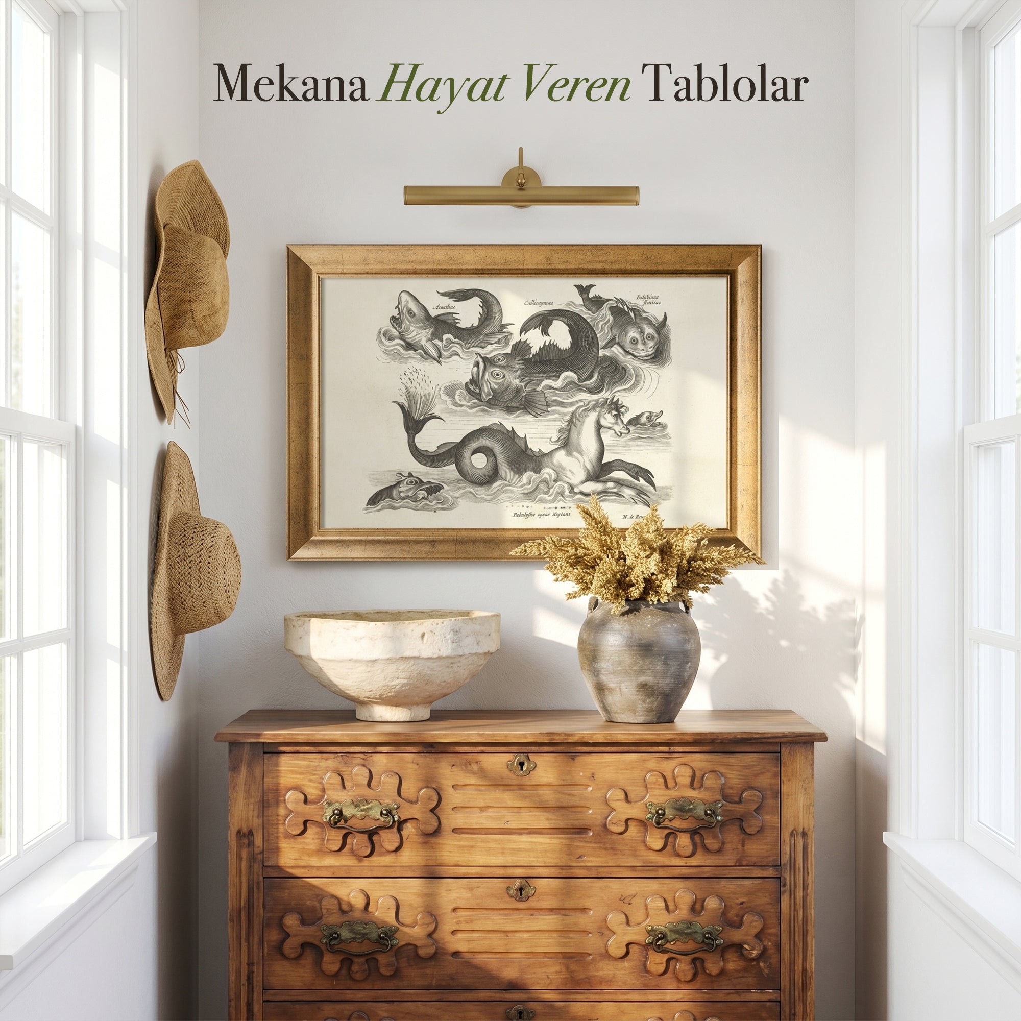 Fantastik Deniz Yaratıkları Gravürü | 16. Yüzyıl Mitolojik Deniz Canlıları Duvar Sanatı