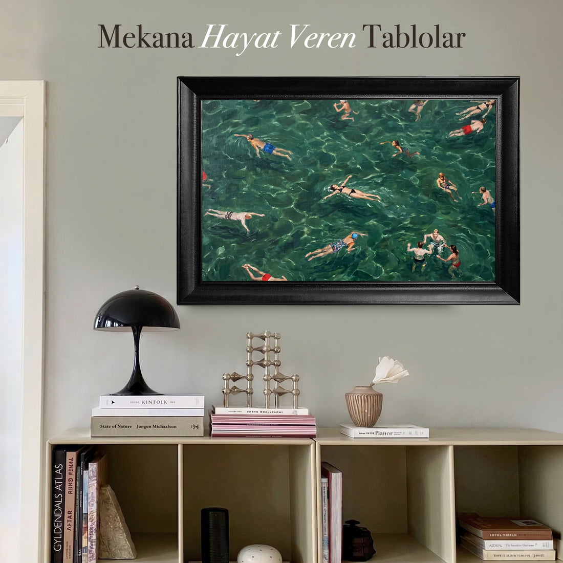 Denizde Yüzen İnsanlar Kanvas Tablo | Modern Deniz Manzarası Duvar Dekoru | Yaz Temalı Sanat Eseri