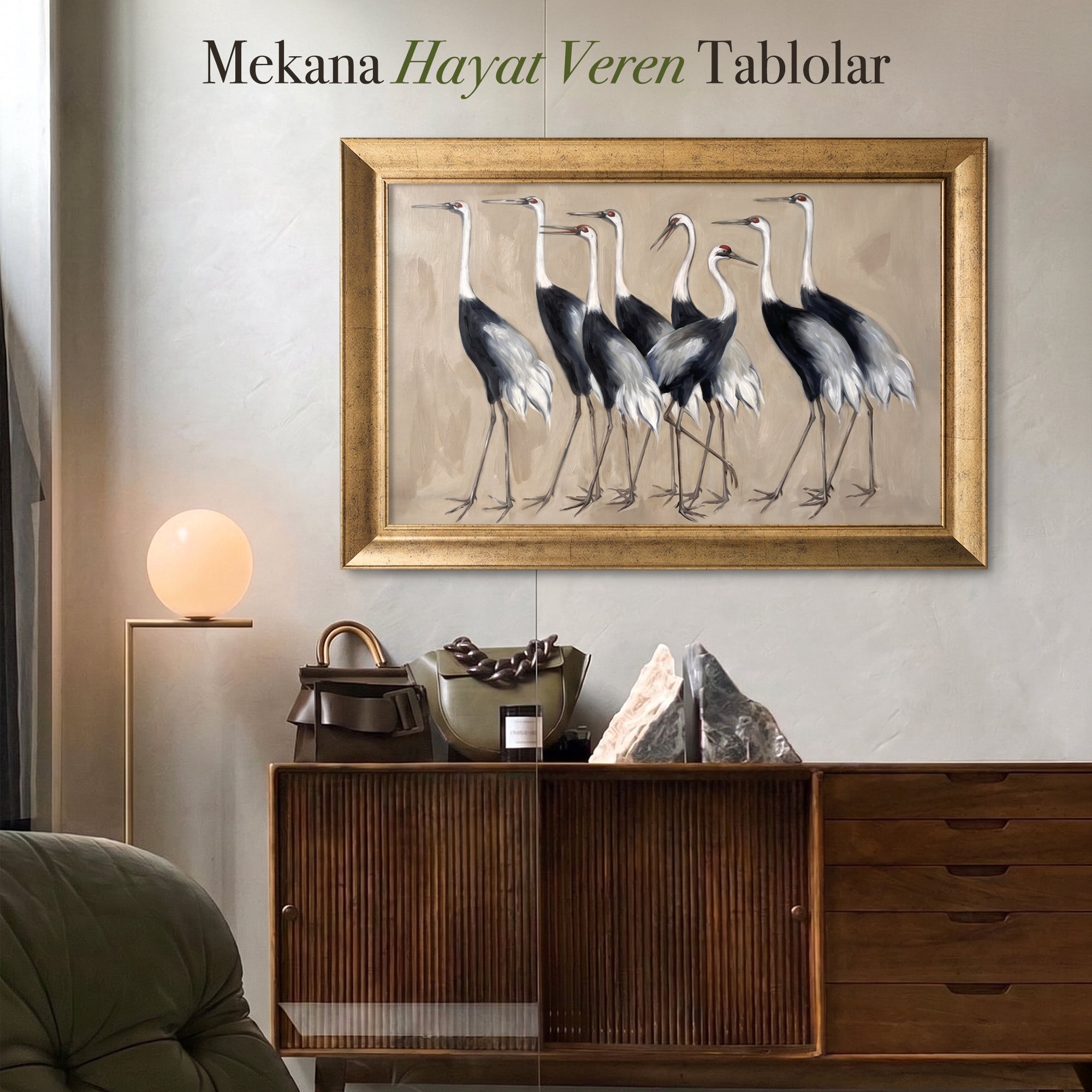 Turna Kuşları Kanvas Tablo | Modern Kuş Temalı Duvar Dekoru | Zarif Doğa Sanatı