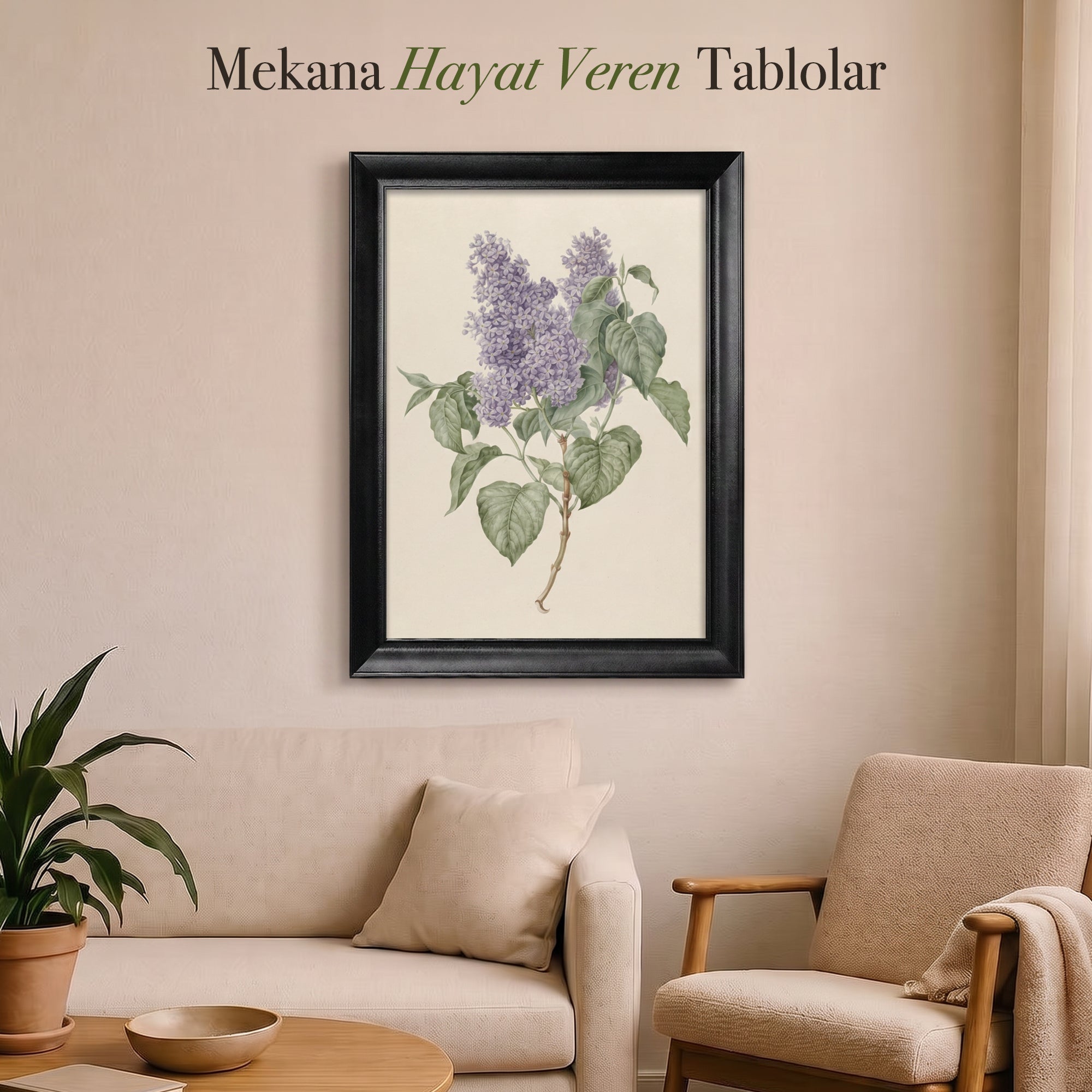 Lila Çiçek Botanik Poster – Vintage Çiçek İllüstrasyonlu Dekoratif Duvar Posteri
