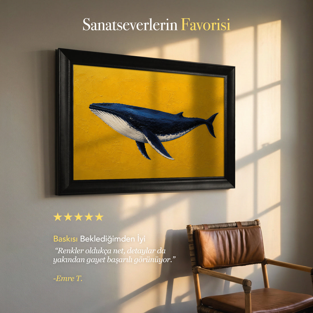 Sarı Zeminde Balina – Modern Kanvas Tablo