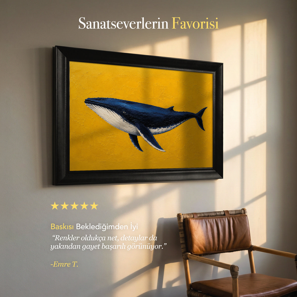 Sarı Zeminde Balina – Modern Kanvas Tablo
