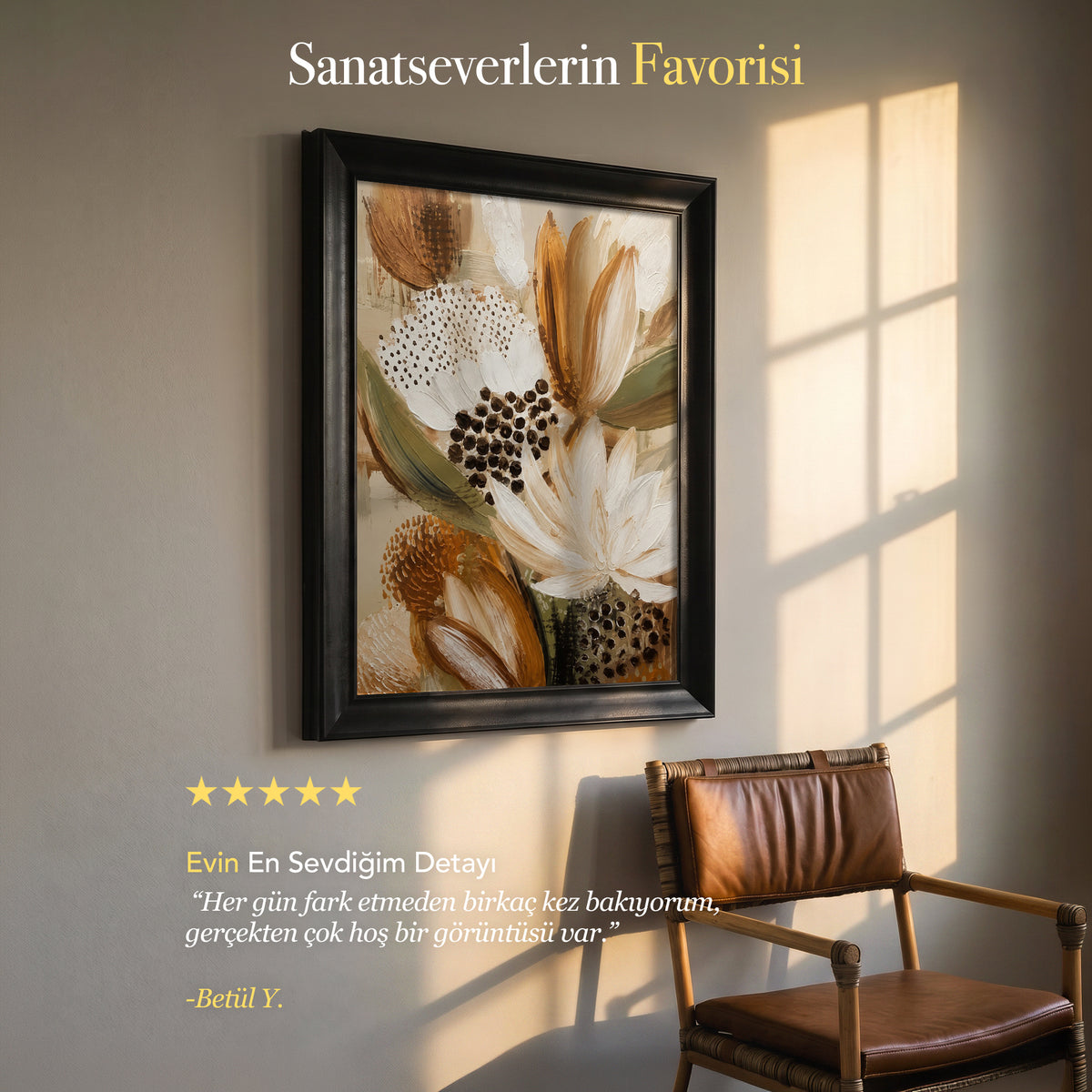 Toprak Tonlarında Soyut Çiçekler – Modern Floral Kompozisyon Kanvas Tablo