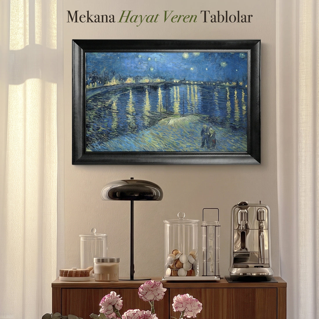 Yıldızlı Gece Liman Manzarası Tablosu | Van Gogh Tarzı Kanvas Duvar Dekoru