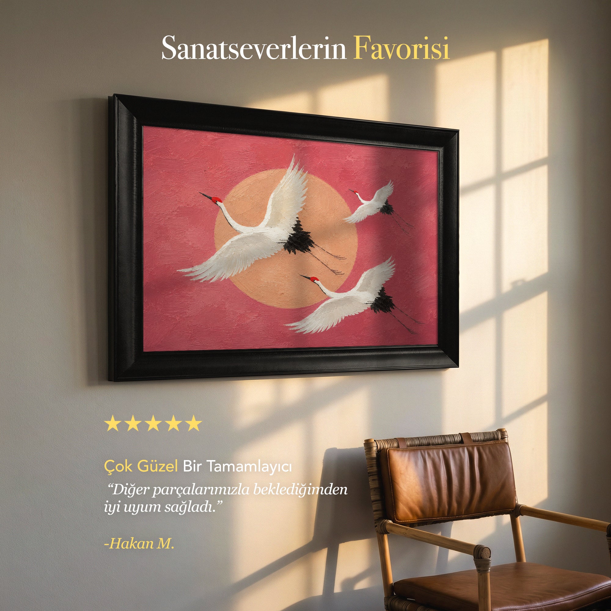 Pembe Gökyüzünde Uçan Turnalar – Modern Kanvas Tablo