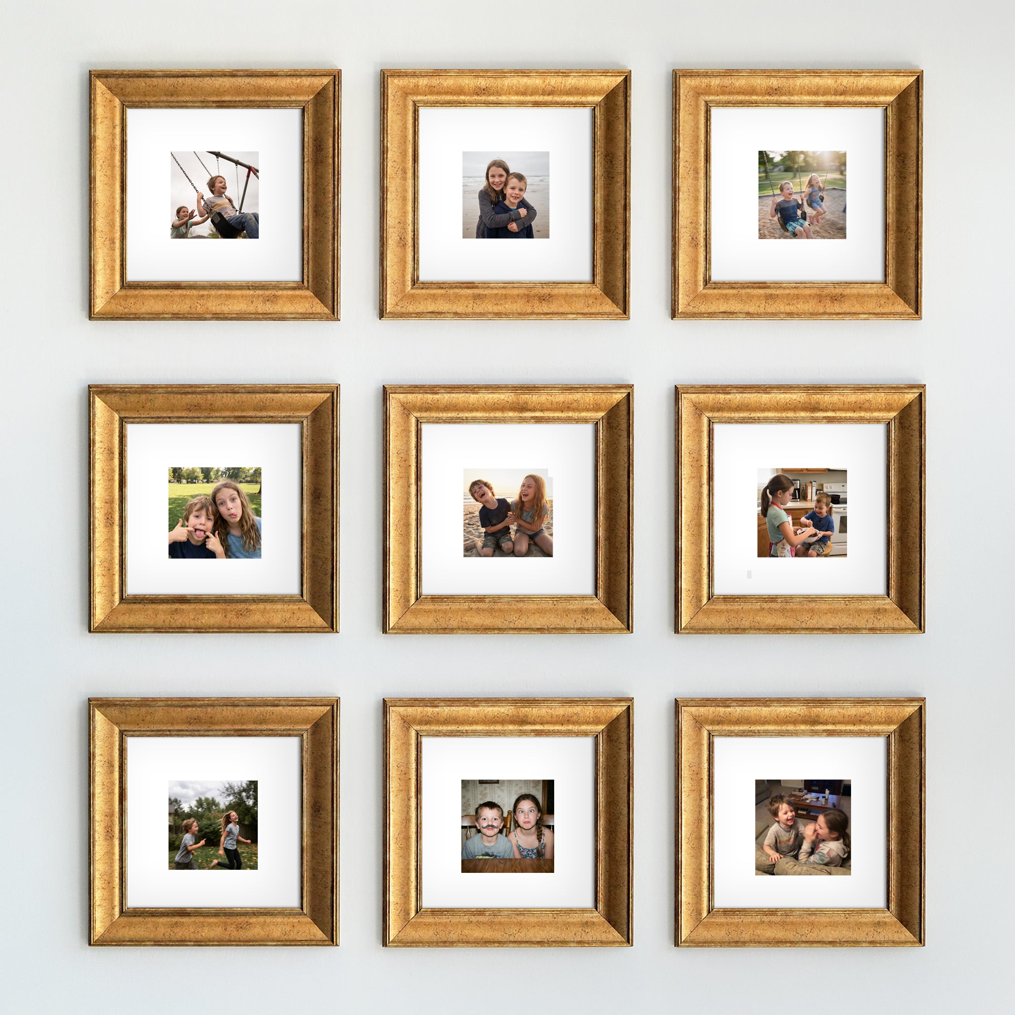 "Güzel Anılar Köşesi" Kişiye Özel Gold Çerçeveli Fotoğraf Kolajı Seti
