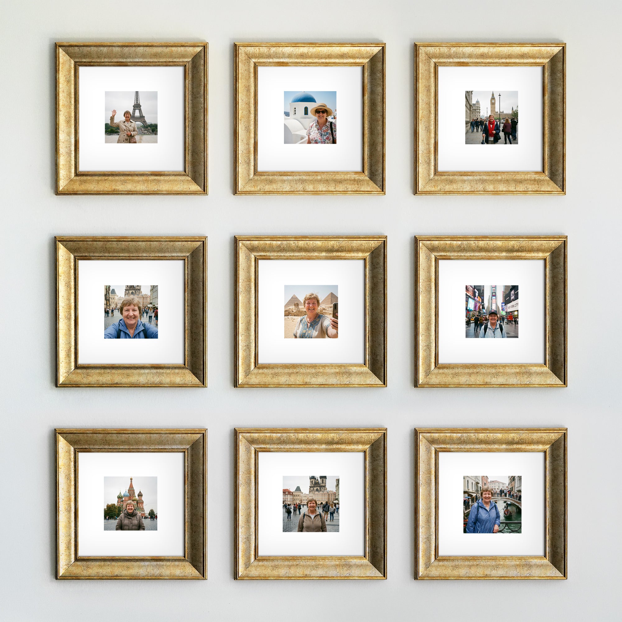 "Güzel Anılar Köşesi" Kişiye Özel Şampanya Çerçeveli Fotoğraf Kolajı Seti