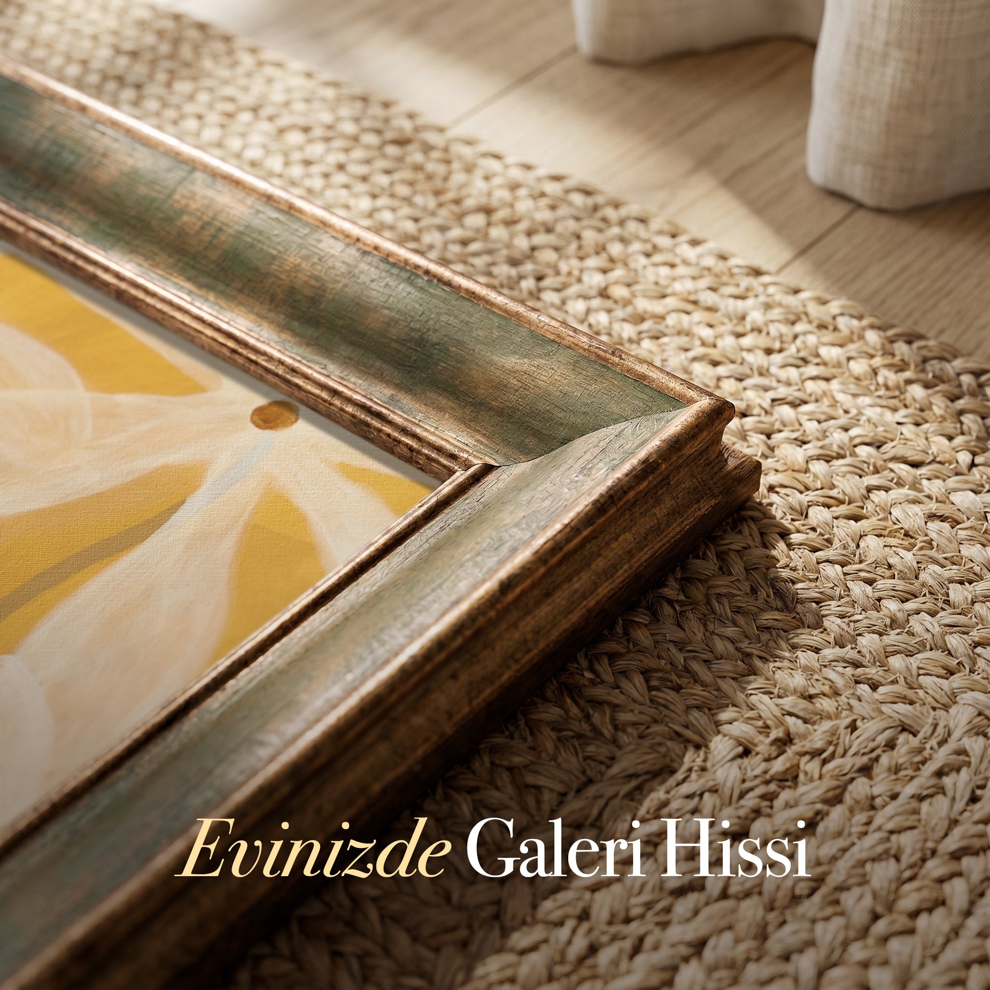 Sarı Zeminde Beyaz Çiçekler Kanvas Tablo – Modern Botanik Dekoratif Duvar Tablosu