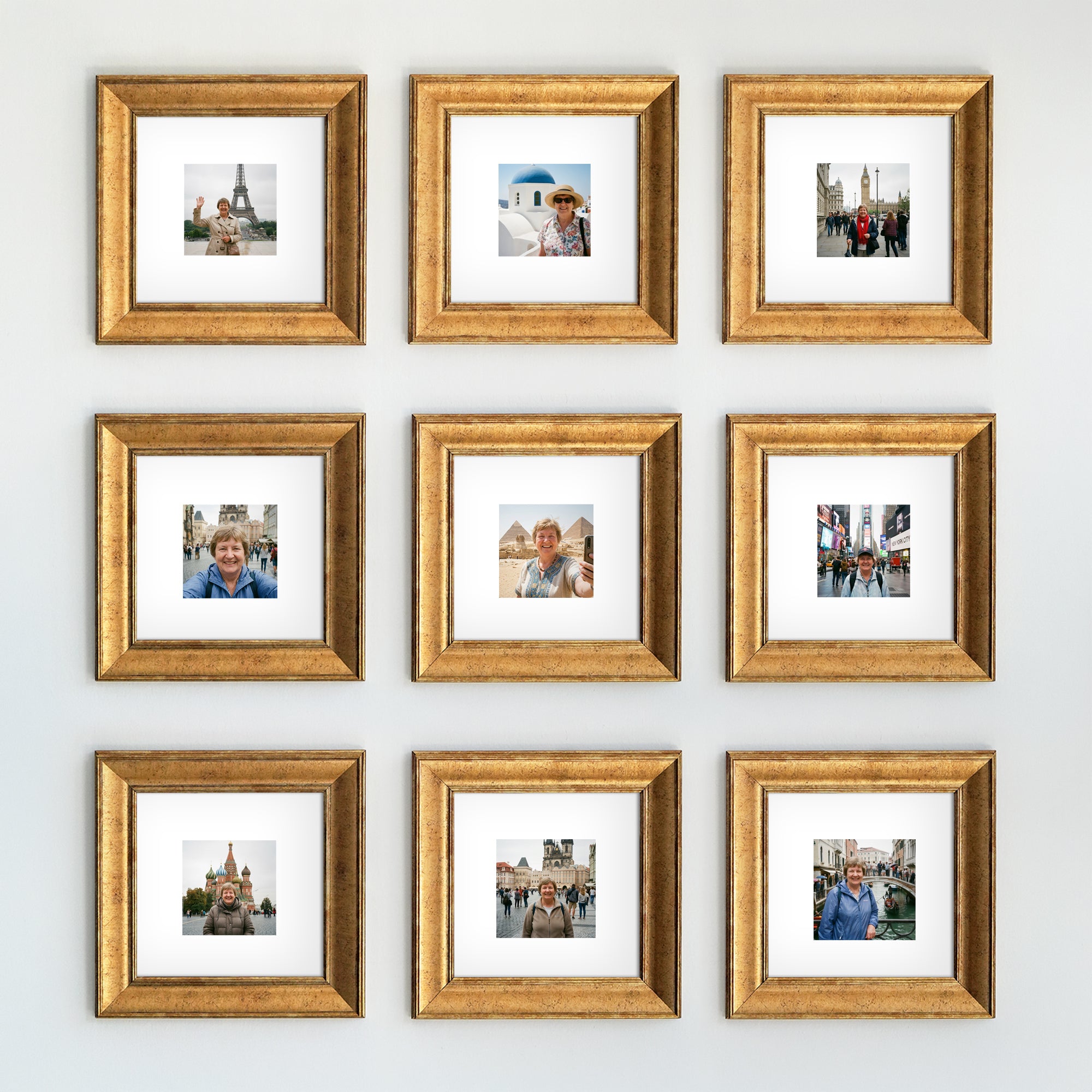 "Güzel Anılar Köşesi" Kişiye Özel Gold Çerçeveli Fotoğraf Kolajı Seti