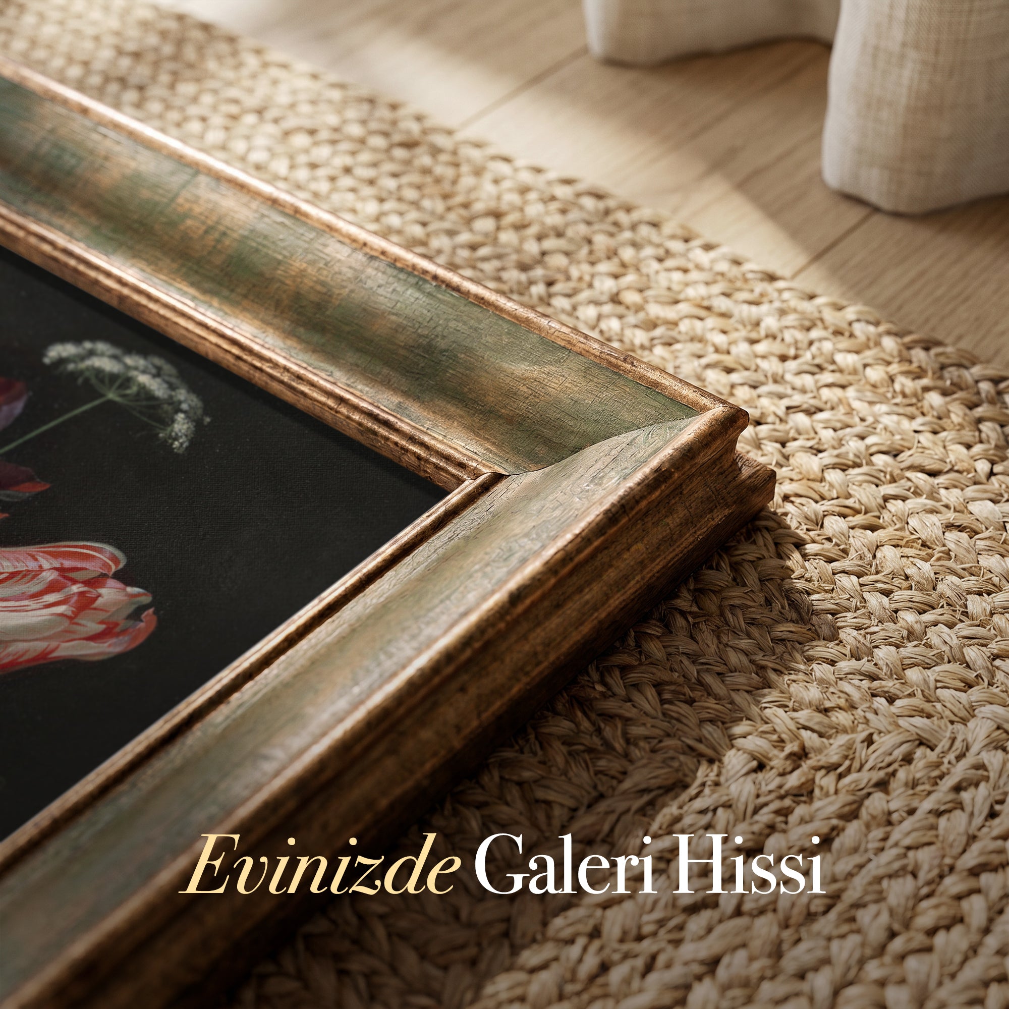 Koyu Zemin Çiçek Buketi Poster – Vintage Floral Dekoratif Duvar Posteri