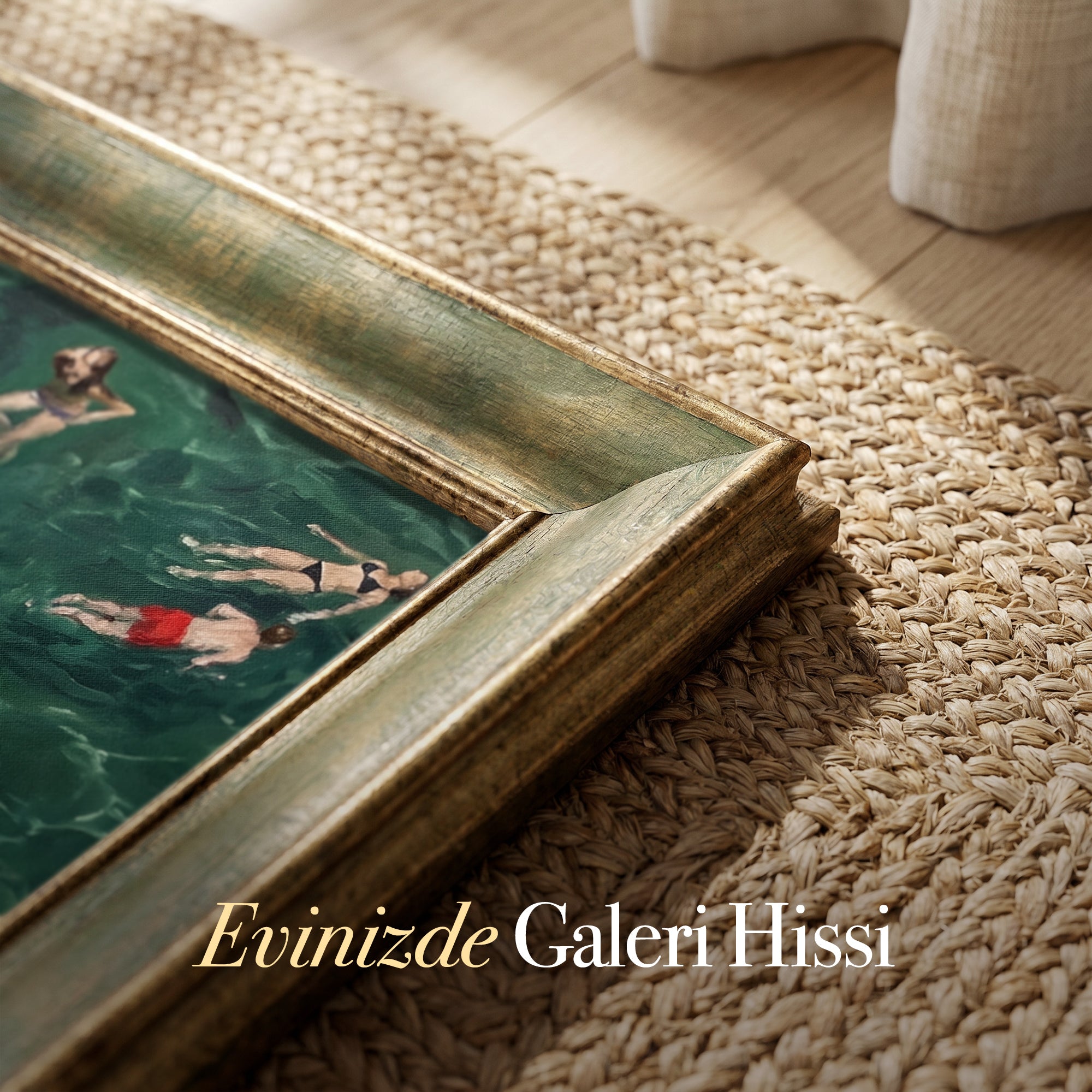 Denizde Yüzen İnsanlar Kanvas Tablo | Modern Deniz Manzarası Duvar Dekoru | Yaz Temalı Sanat Eseri