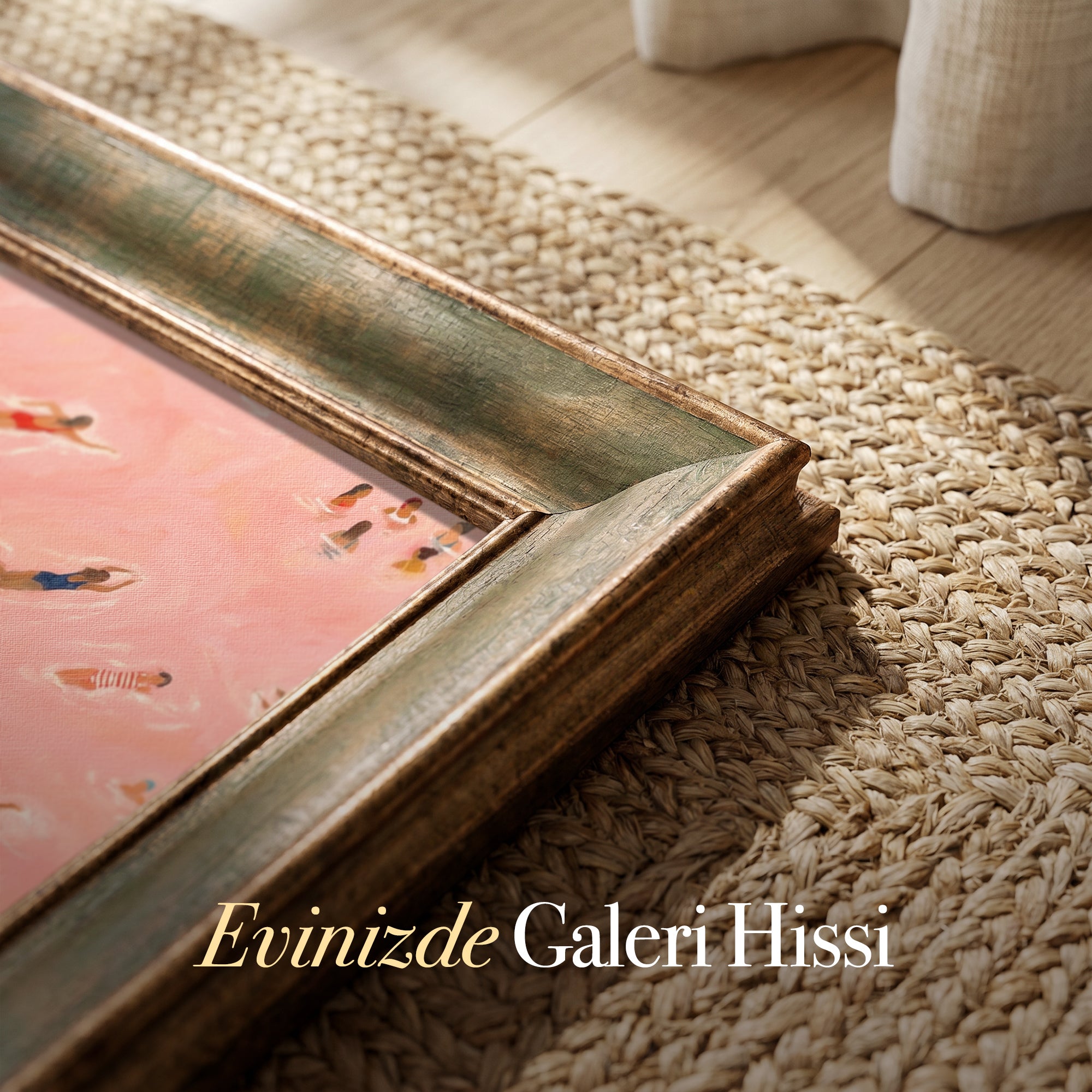 Pembe Suda Yüzen İnsanlar Kanvas Tablo – Yaz ve Havuz Temalı Renkli Dekoratif Duvar Tablosu