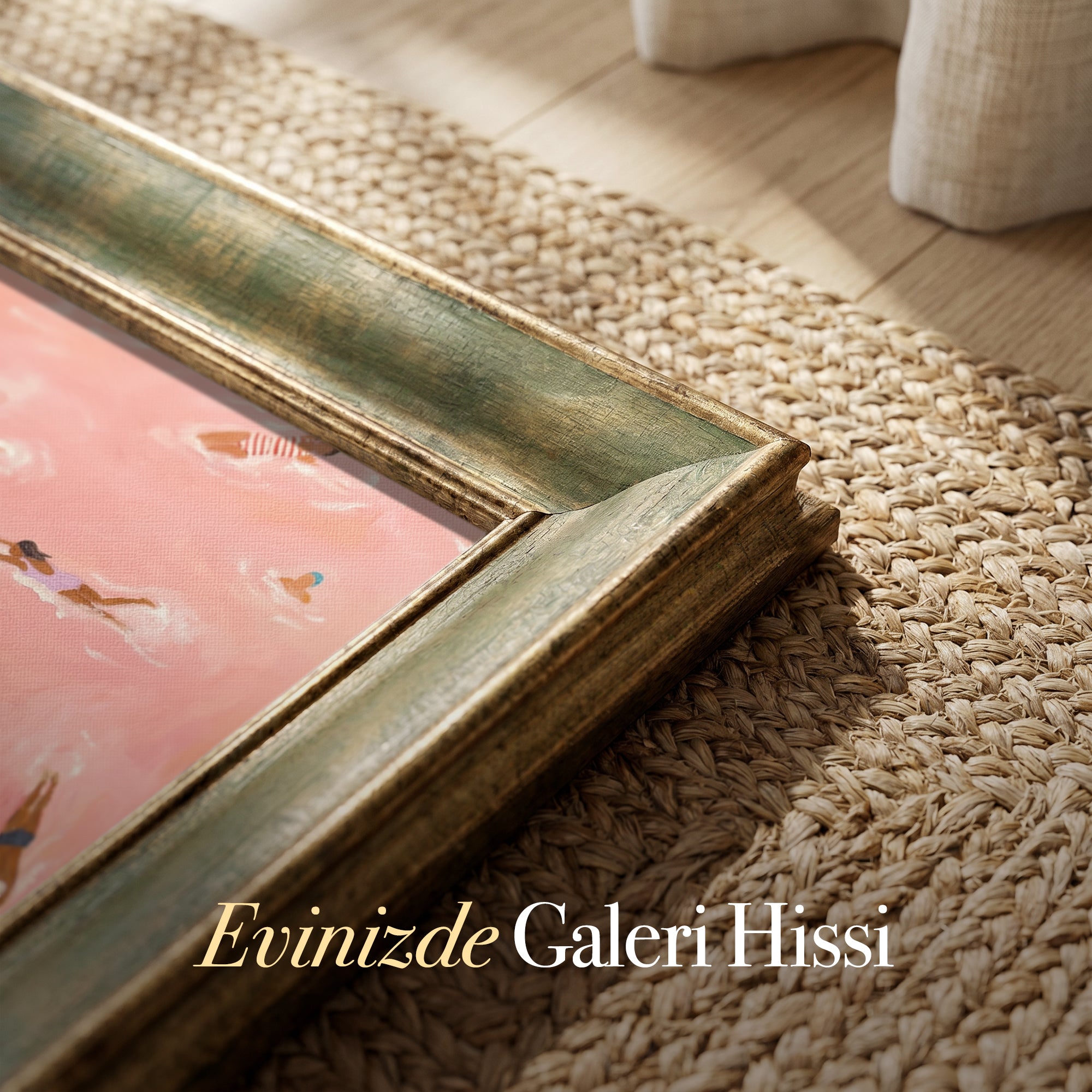 "Pembe Suda Yüzen İnsanlar" Kanvas Tablo