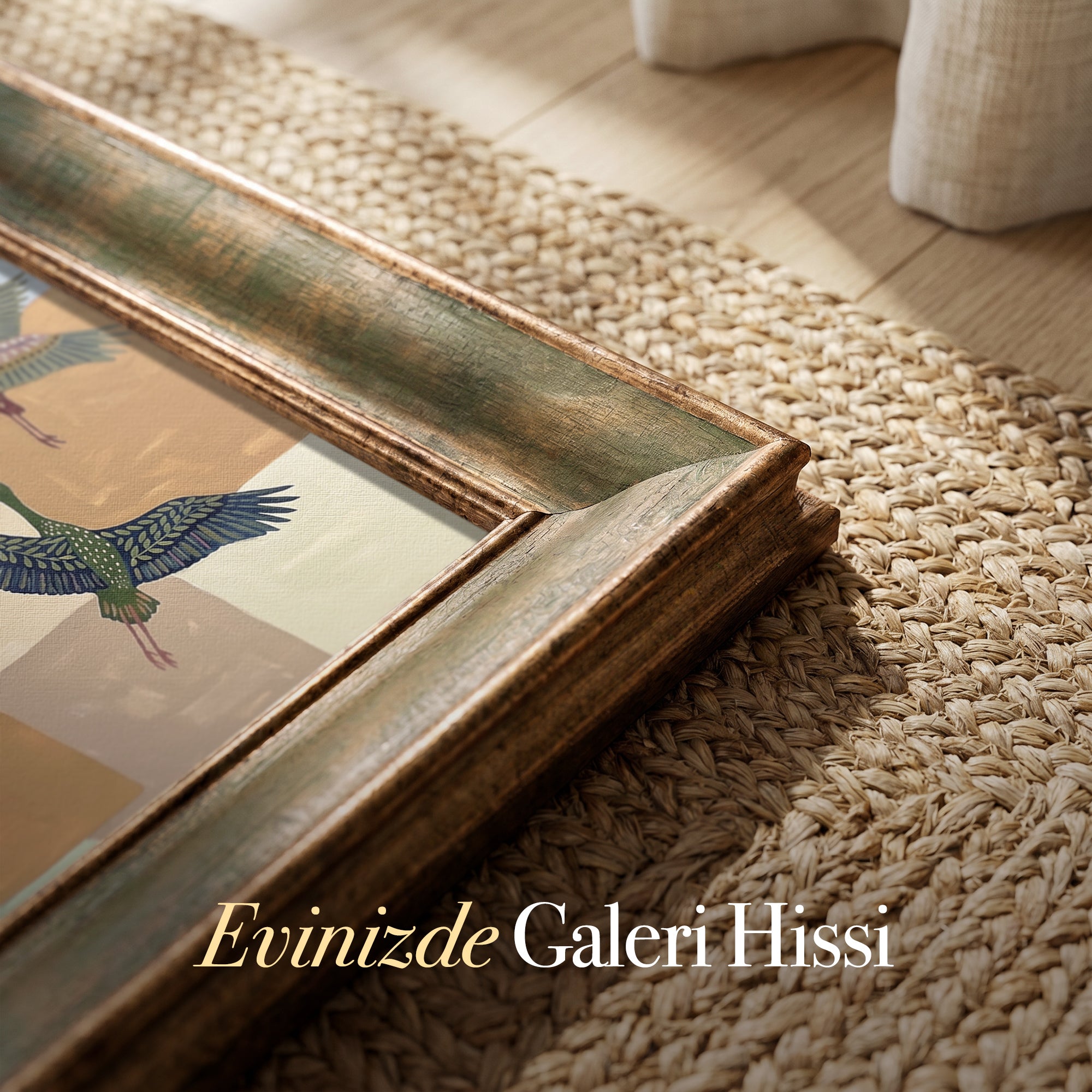 Renkli Uçan Kuşlar Kanvas Tablo – Geometrik Fonlu Modern Dekoratif Duvar Tablosu