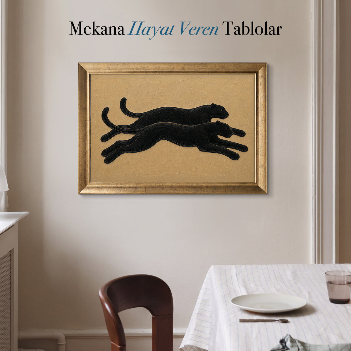 Siyah Koşan Panterler Kanvas Tablo