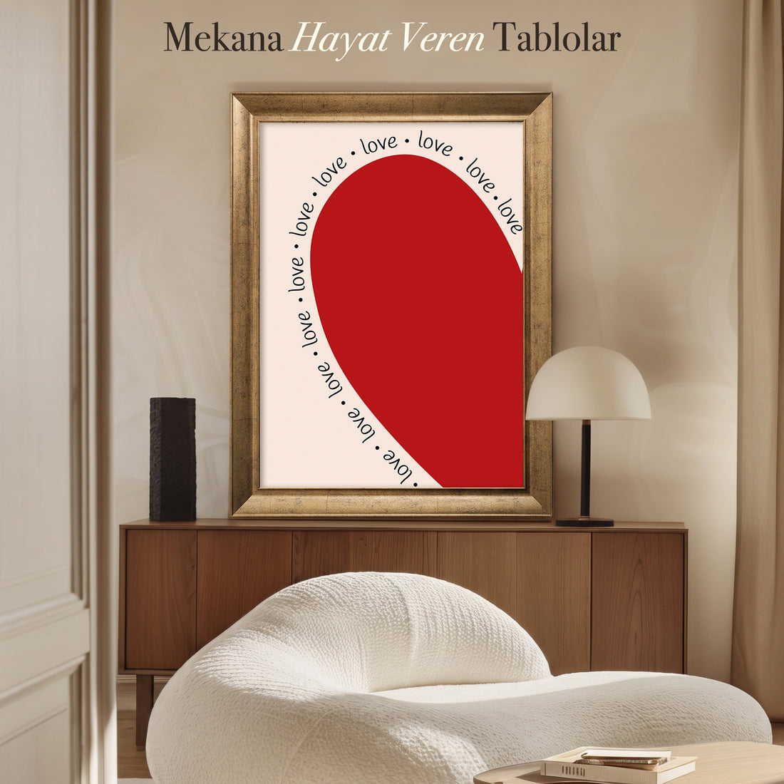 Love Kırmızı Kalp Formlu Kanvas Tablo
