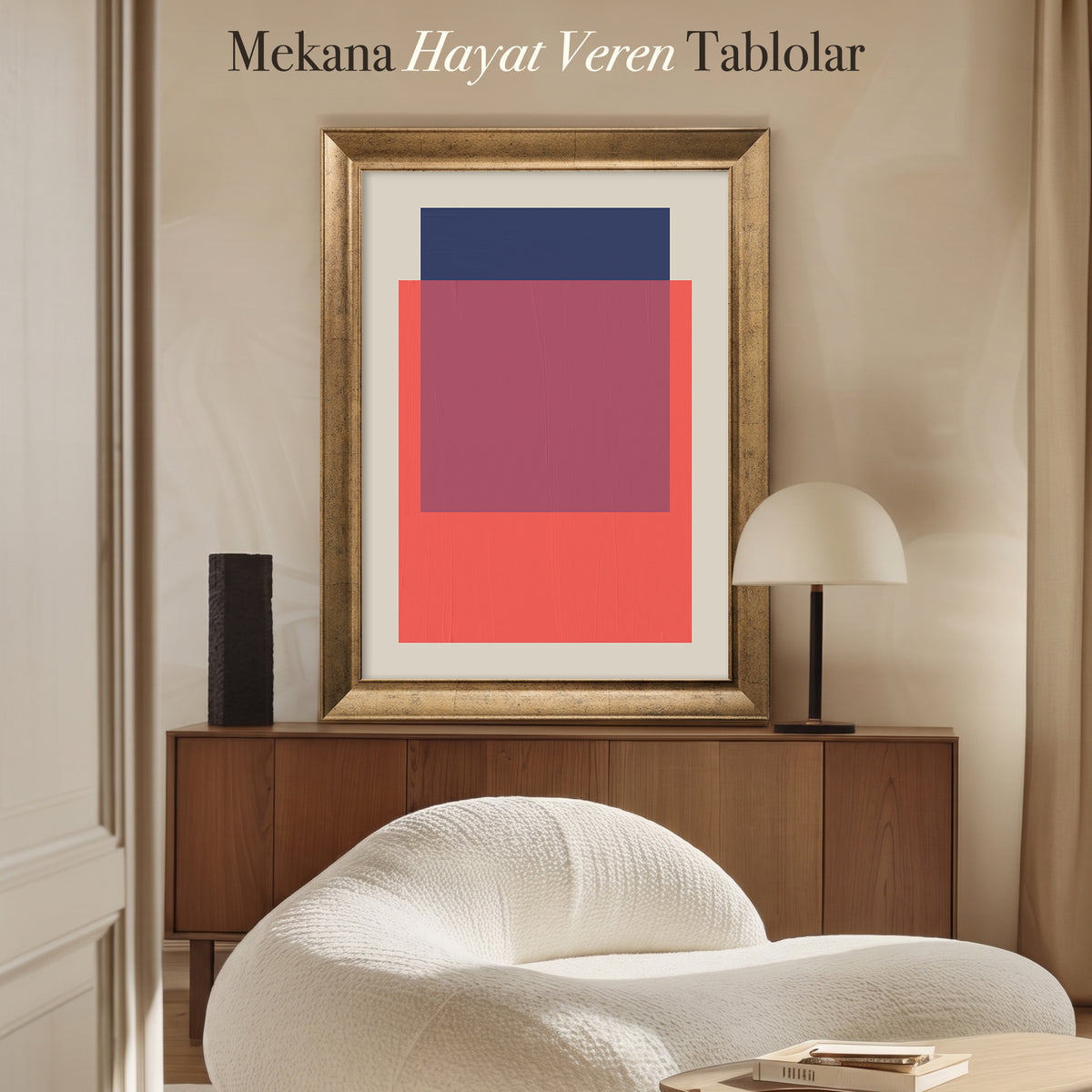 Mercan ve Lacivert Katmanlar Kanvas Tablo