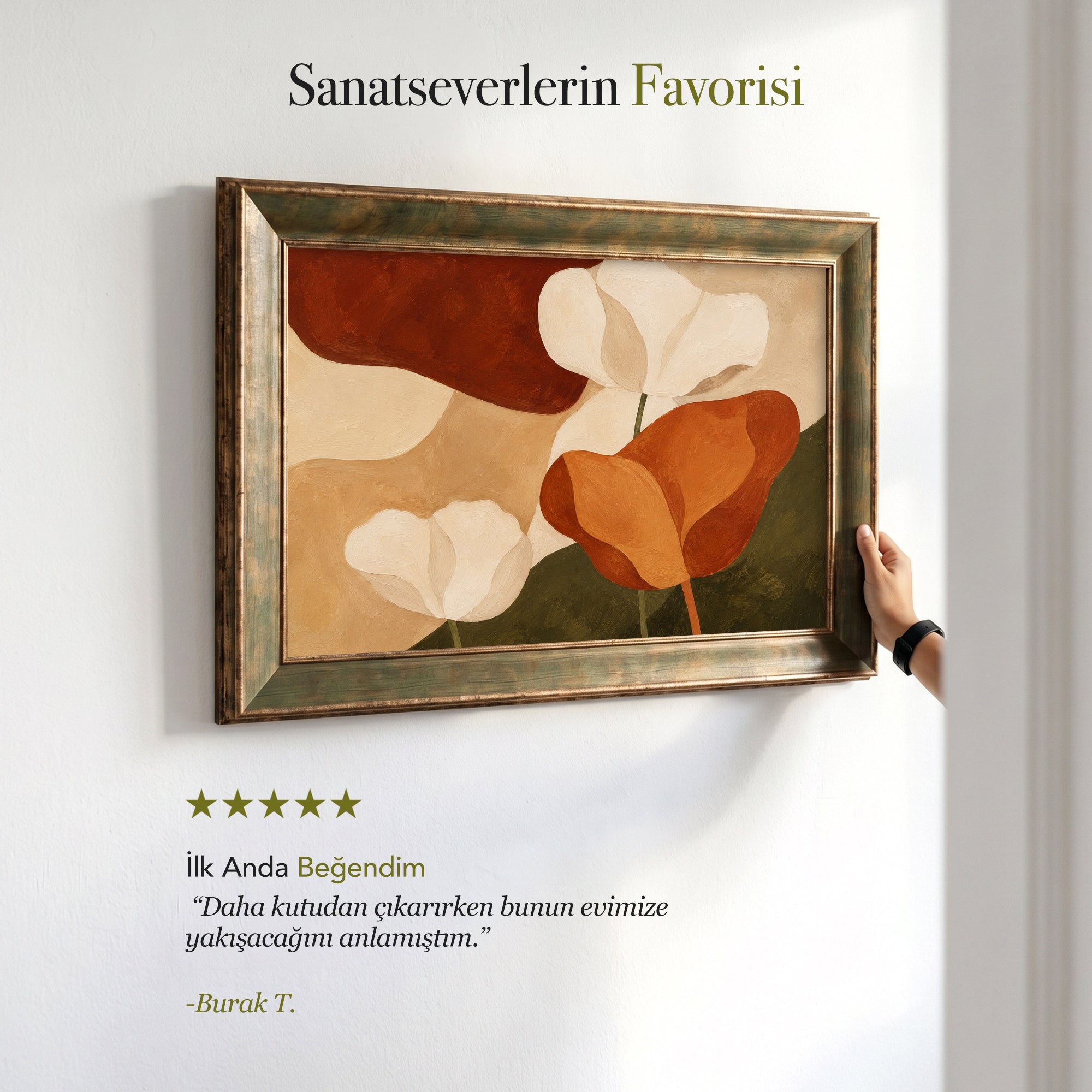 Soyut Laleler Kanvas Tablo – Turuncu ve Krem Modern Çiçek Duvar Sanatı
