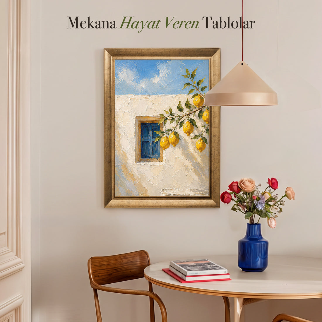 Mavi Pencere ve Limon Dalları Kanvas Tablo