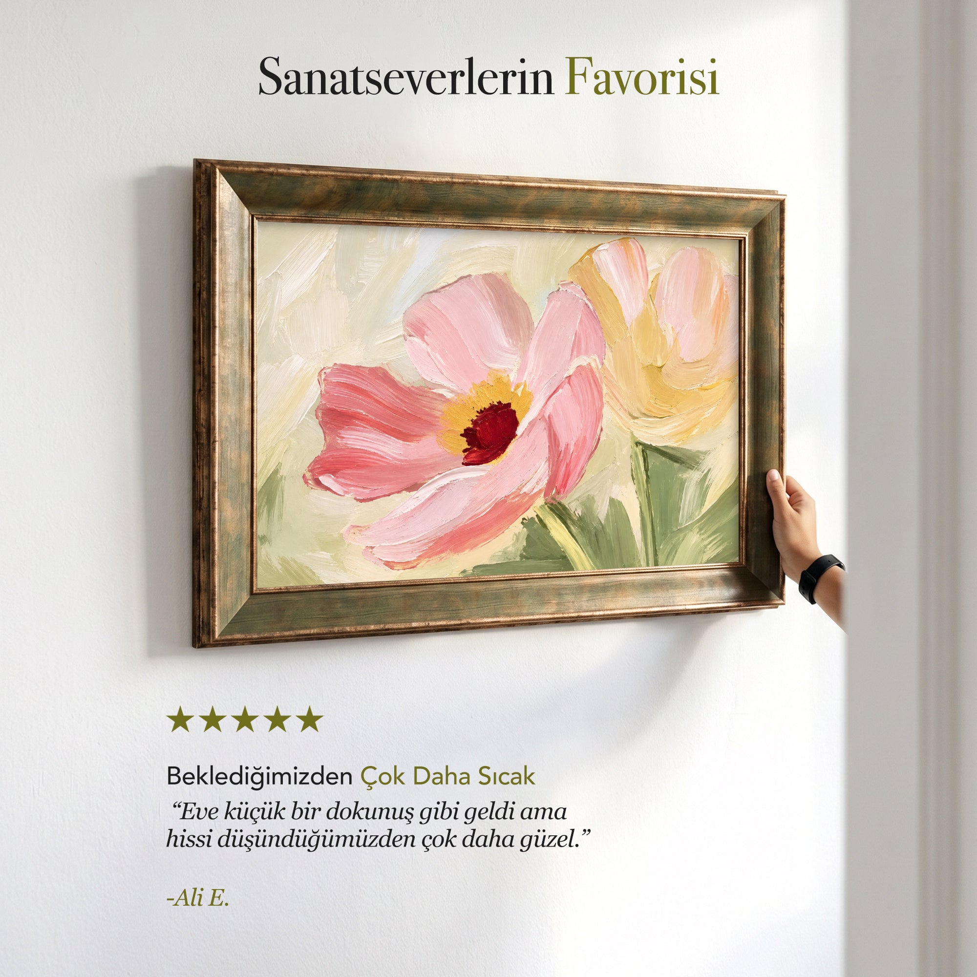 Pembe Çiçekler Kanvas Tablo – Pastel Yağlı Boya Çiçek Duvar Sanatı