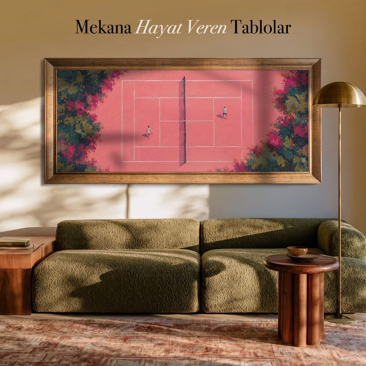 Pembe Tenis Kortu – Büyük Panoramik Kanvas Tablo
