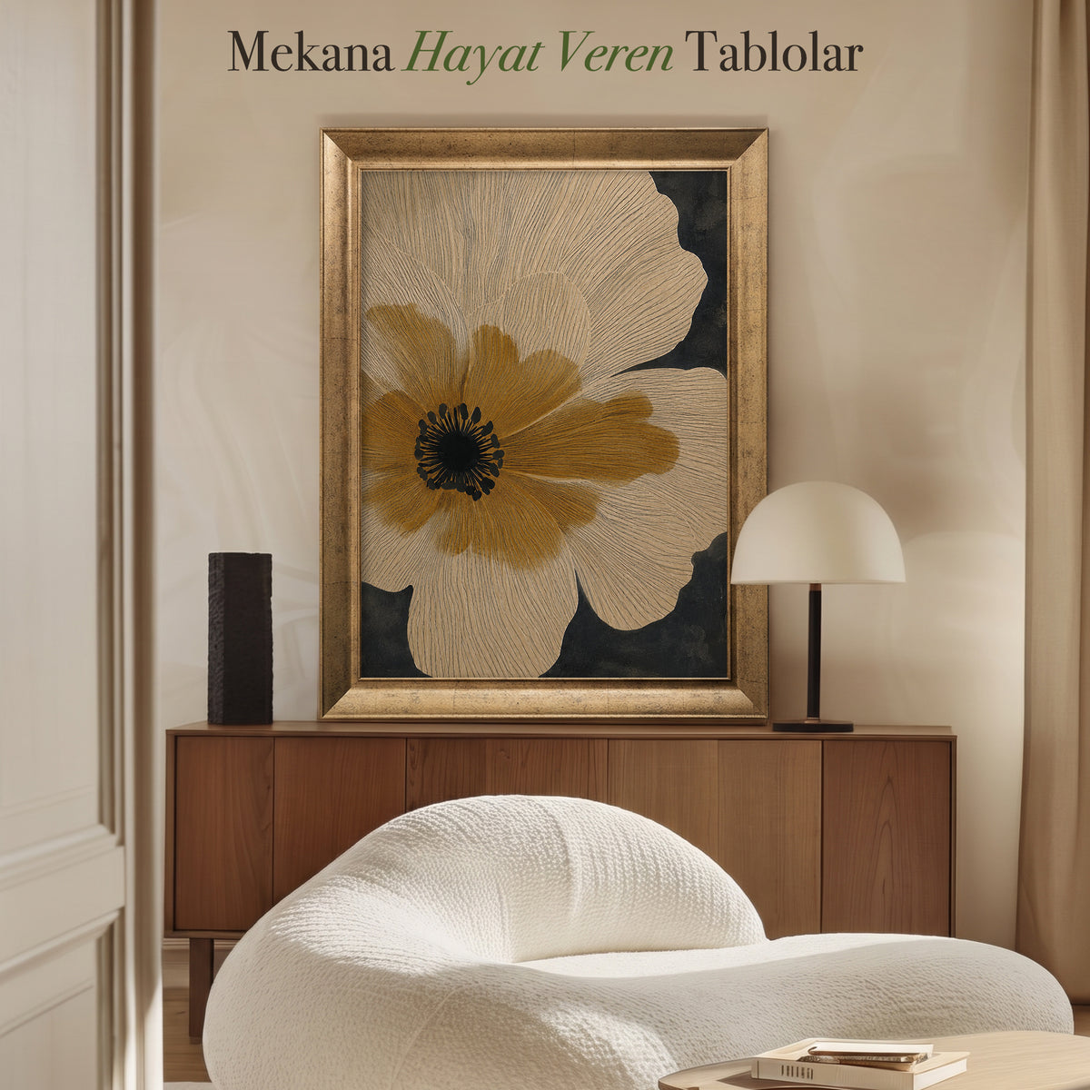 Gold Çiçek Detayı – Modern Botanik Kanvas Tablo