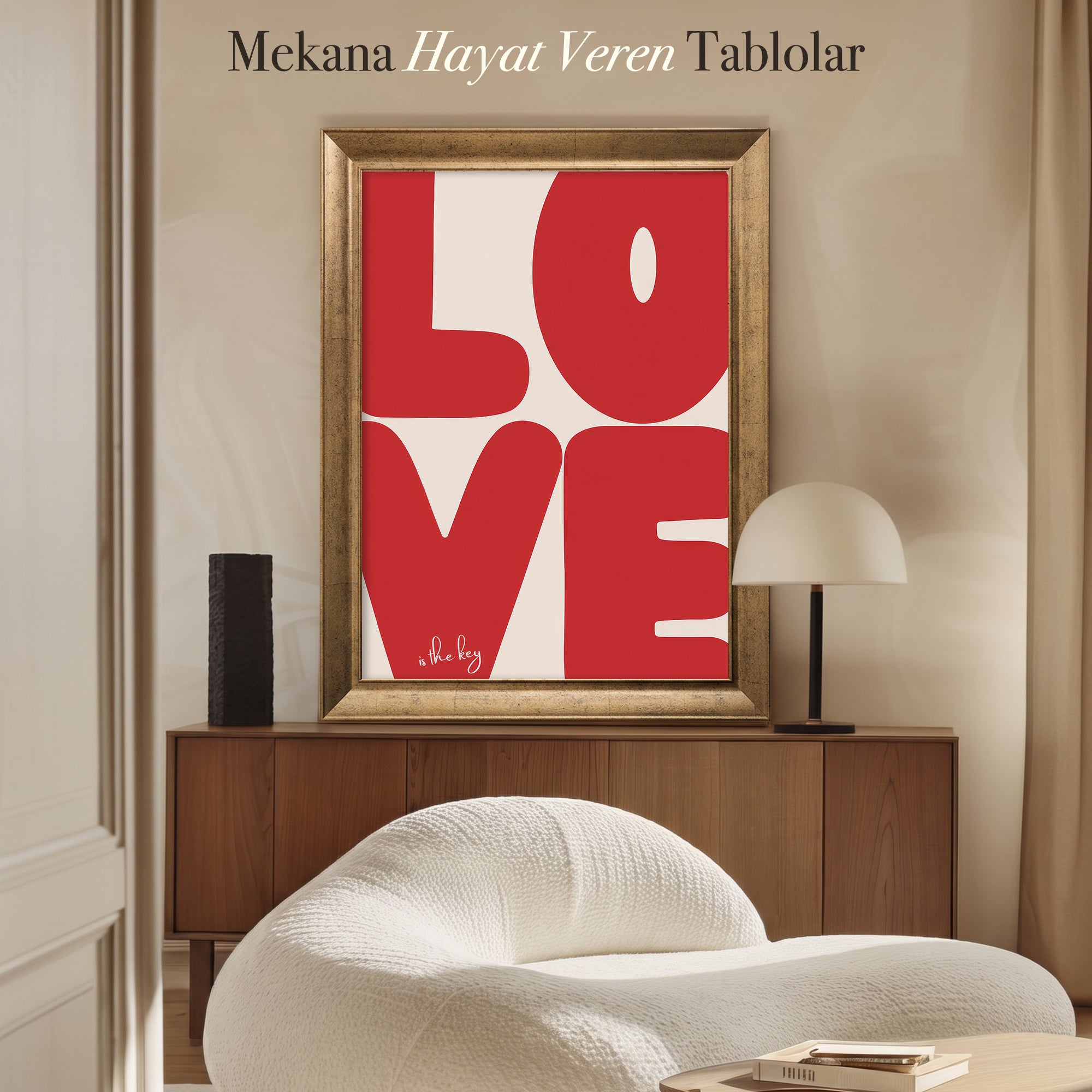 Love Is The Key Kanvas Tablo – Kırmızı Tipografik Modern Duvar Sanatı