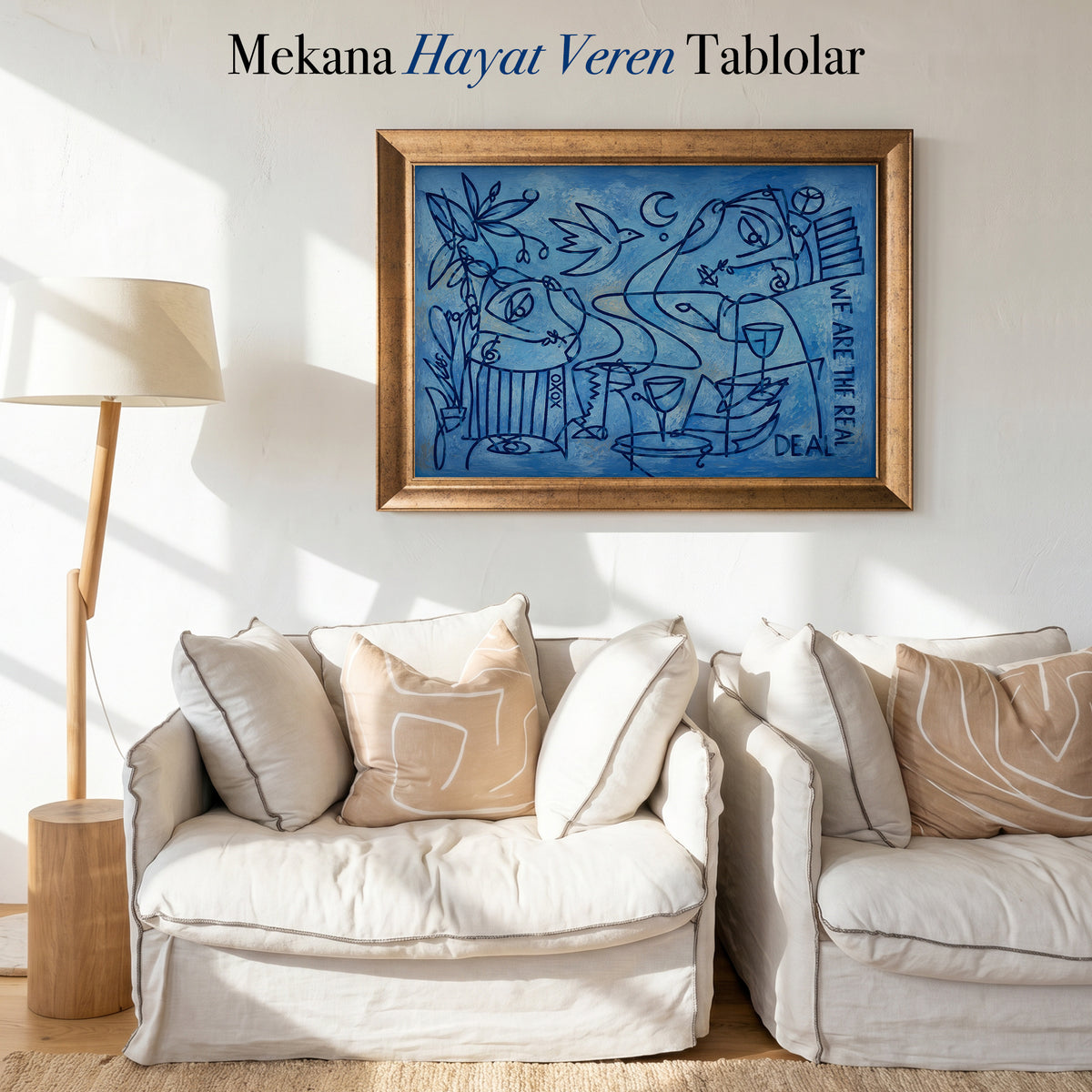 We Are The Real Deal – Mavi Soyut Çizim Modern Kanvas Tablo (Yatay)