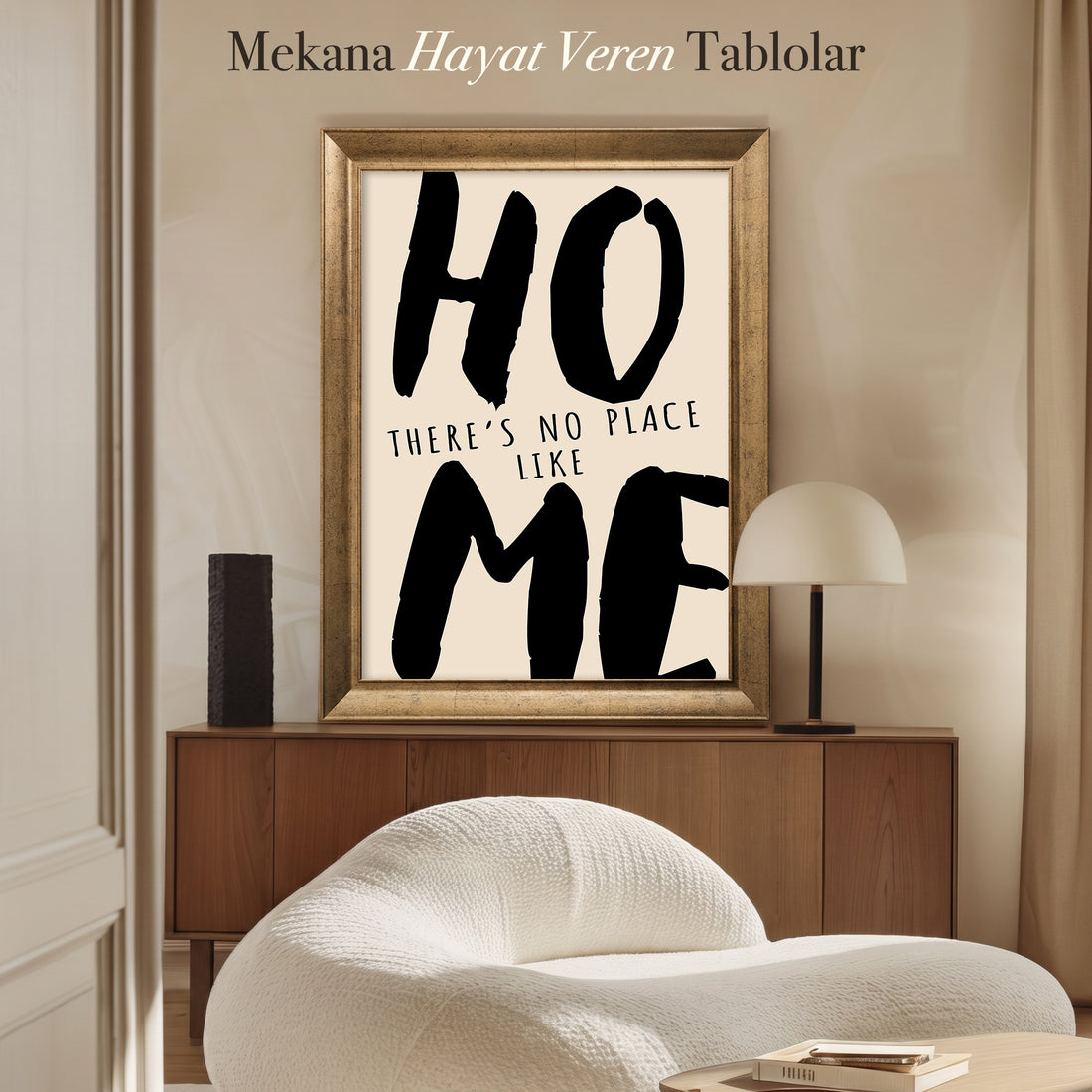 There’s No Place Like Home Kanvas Tablo – Siyah Beyaz Tipografik Duvar Sanatı