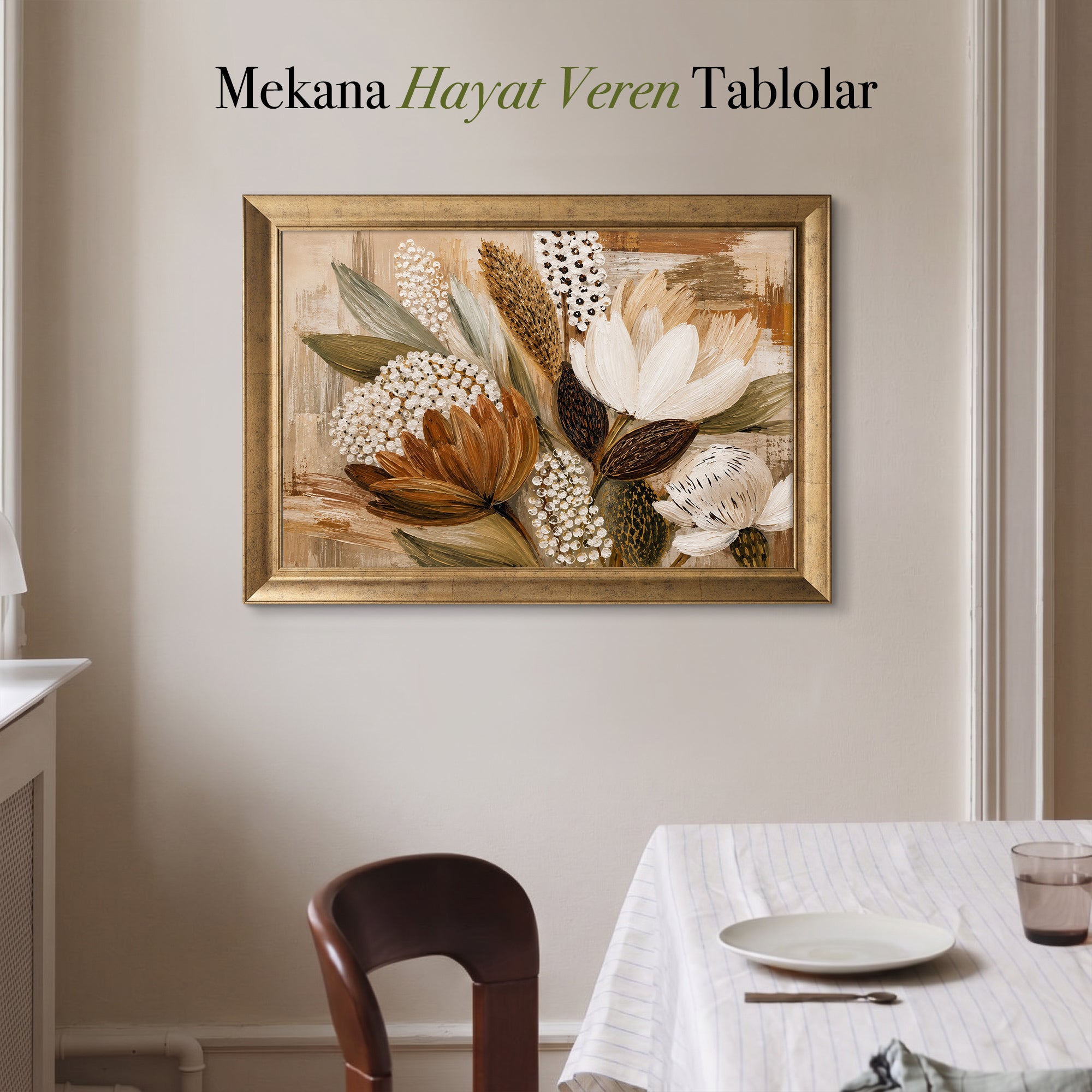 Doğal Tonlarda Soyut Çiçekler – Modern Floral Kanvas Tablo