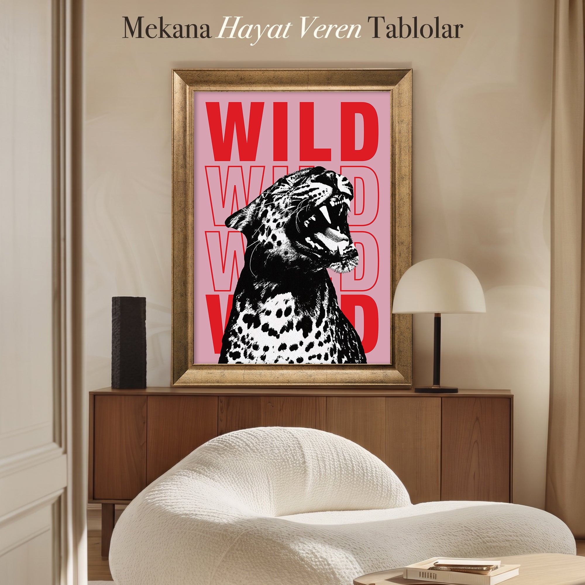 WILD Leopar Kanvas Tablo – Pembe Kırmızı Pop Art Duvar Sanatı