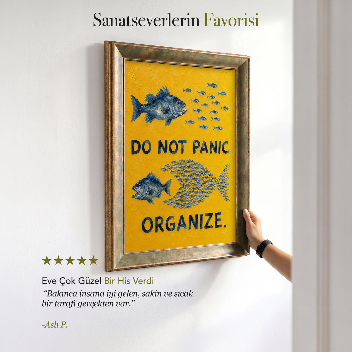 Do Not Panic Organize Kanvas Tablo – Balık Temalı Retro Duvar Sanatı