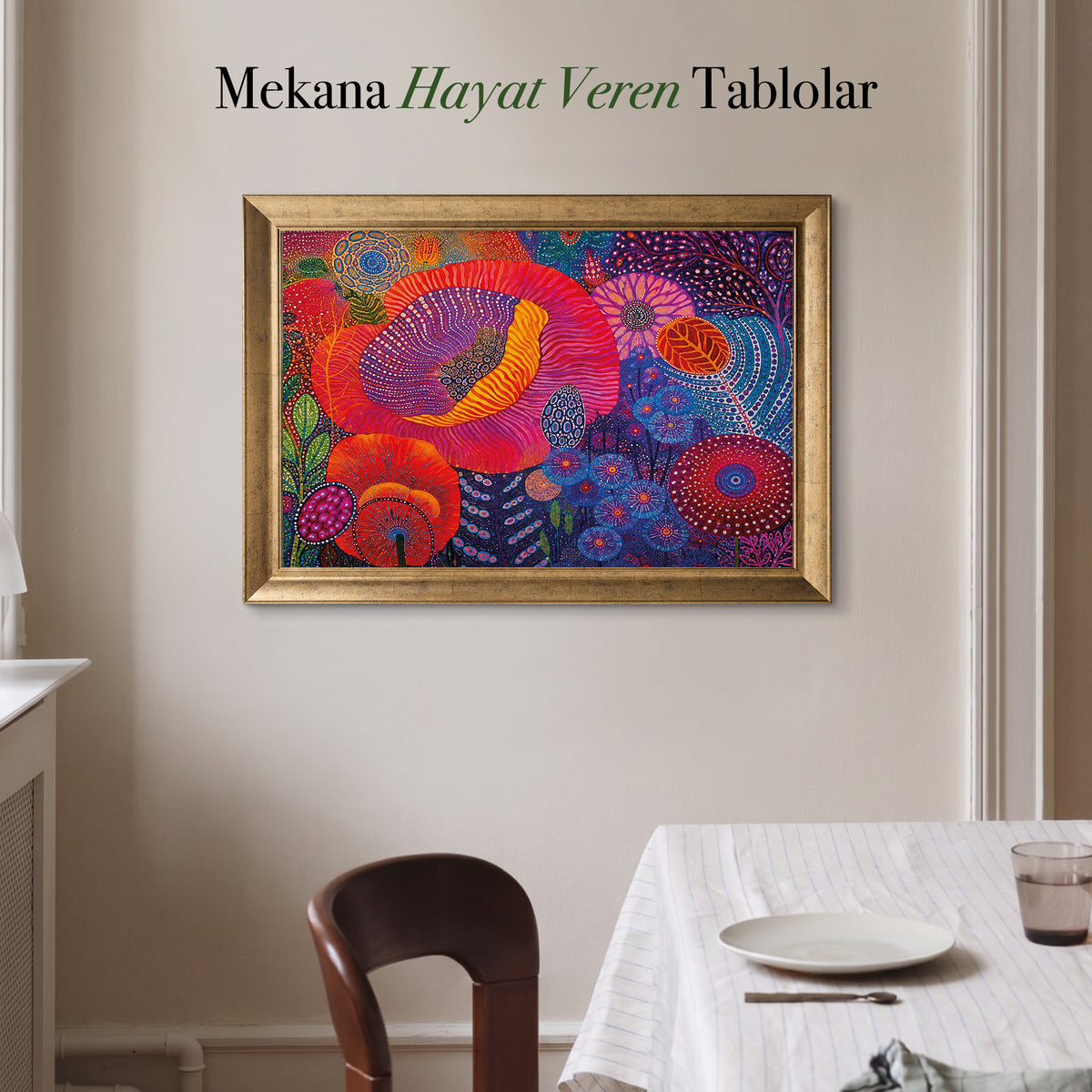 Renkli Çiçek Bahçesi – Etnik Desenli Kanvas Tablo