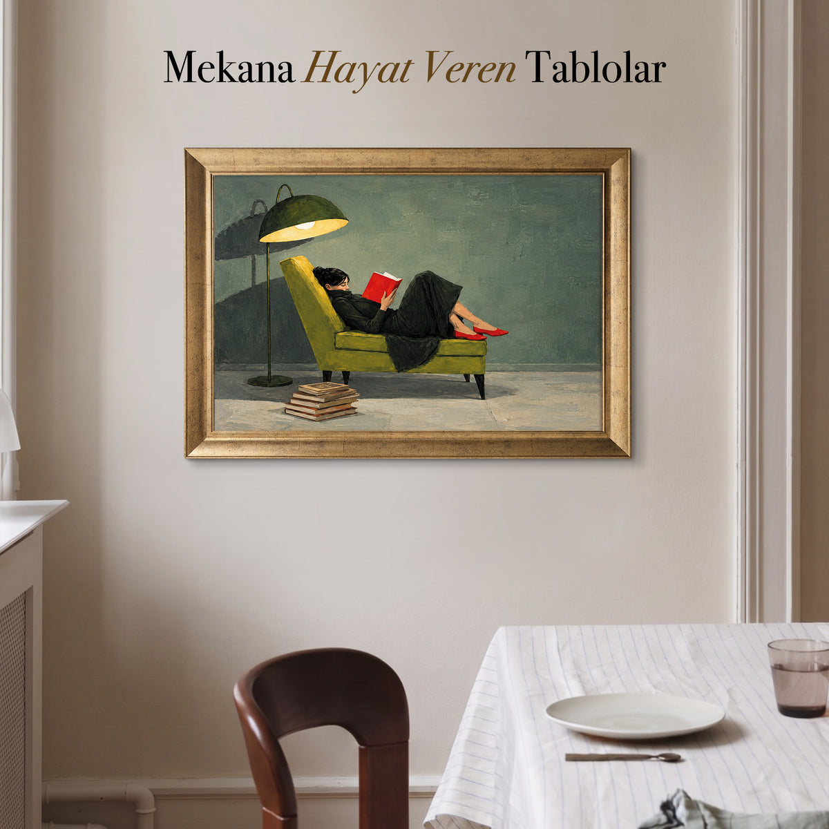 Kitap Okuyan Kadın Kanvas Tablo