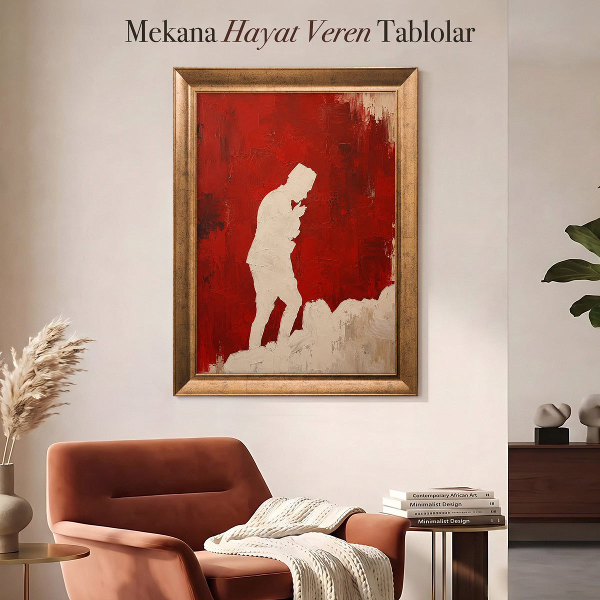 Atatürk Silüeti – Kırmızı Zemin Modern Kanvas Tablo