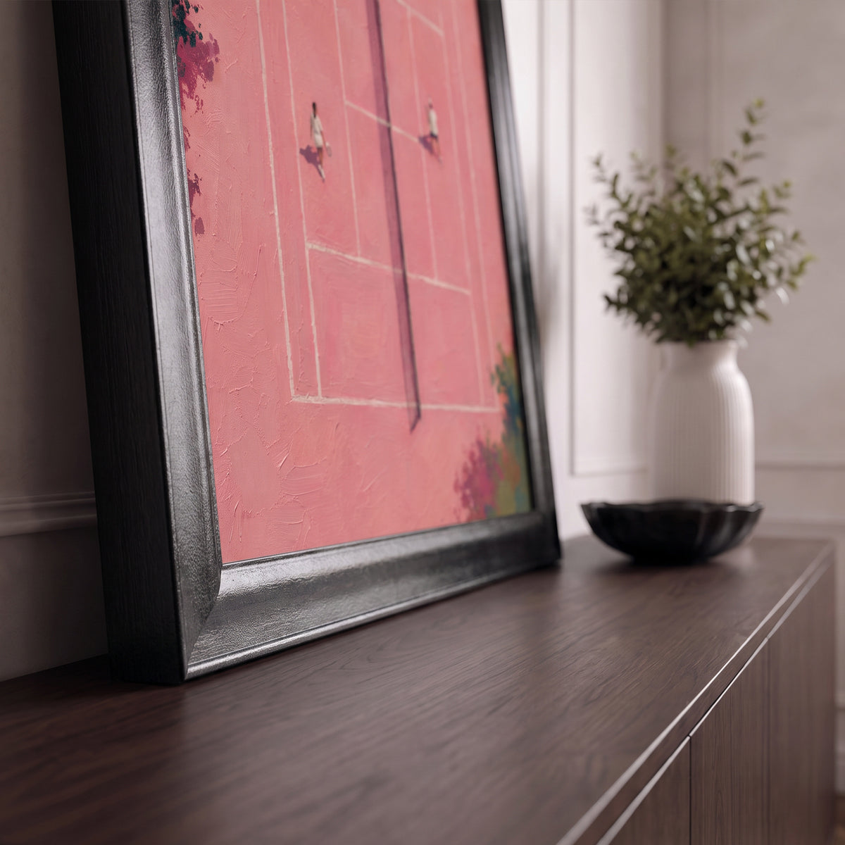 Pembe Tenis Kortu Kanvas Tablo – Modern Spor Temalı Dekoratif Tablo