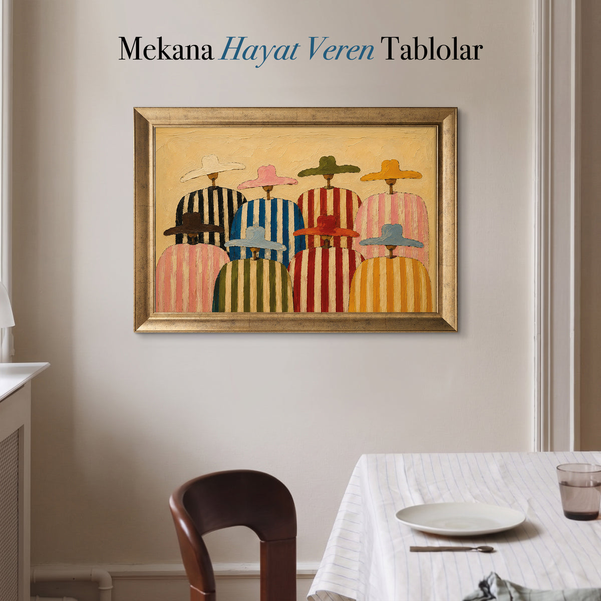 Renkli Şapkalı Figürler Kanvas Tablo