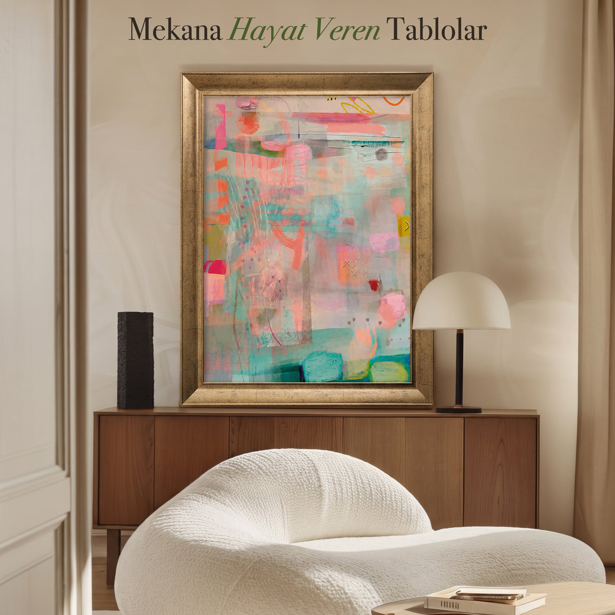 Pastel Soyut Katmanlar – Modern Kanvas Tablo