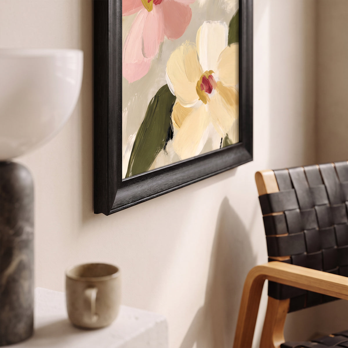 Pastel Çiçekler Kanvas Tablo – Modern Fırça Dokulu Floral Tablo